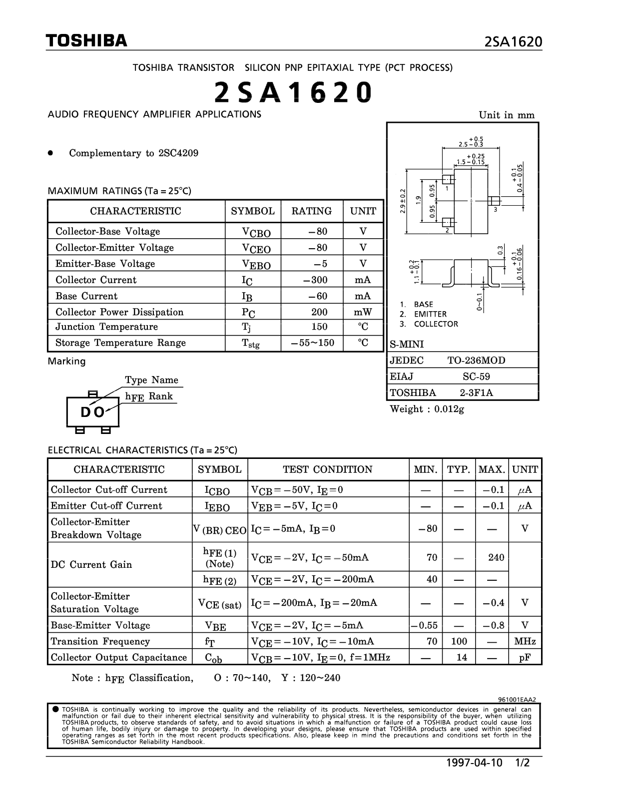 Toshiba 2SA1620 Datasheet