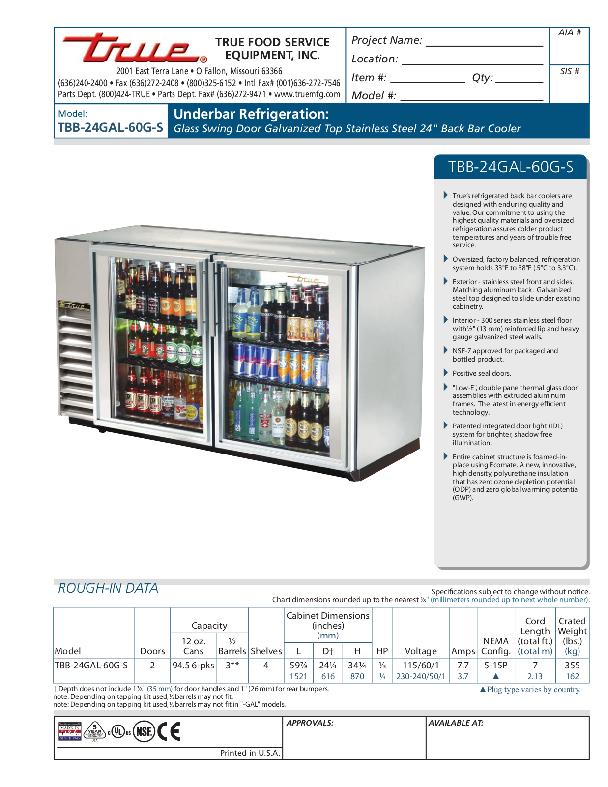 True TBB-24GAL-60G-S User Manual