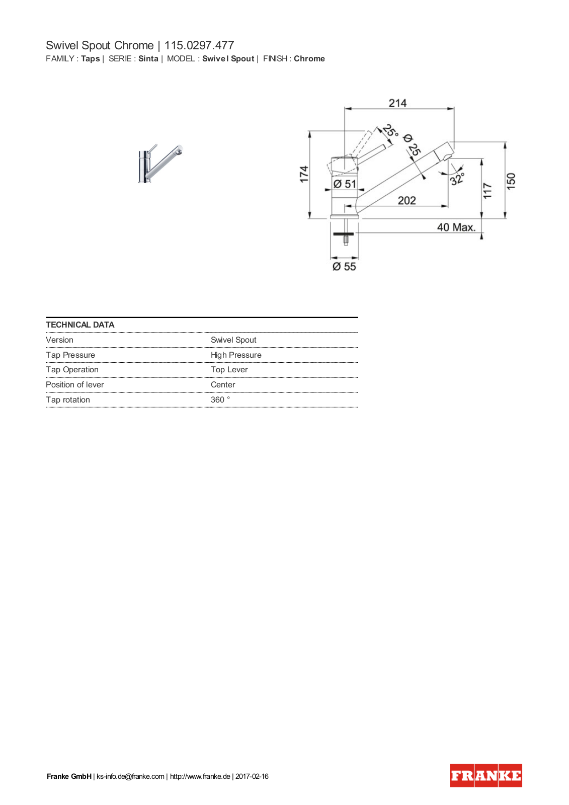 Franke 115.0297.477 Service Manual