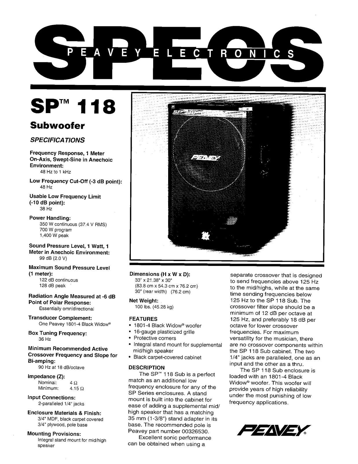 Peavey SP 118 User Manual
