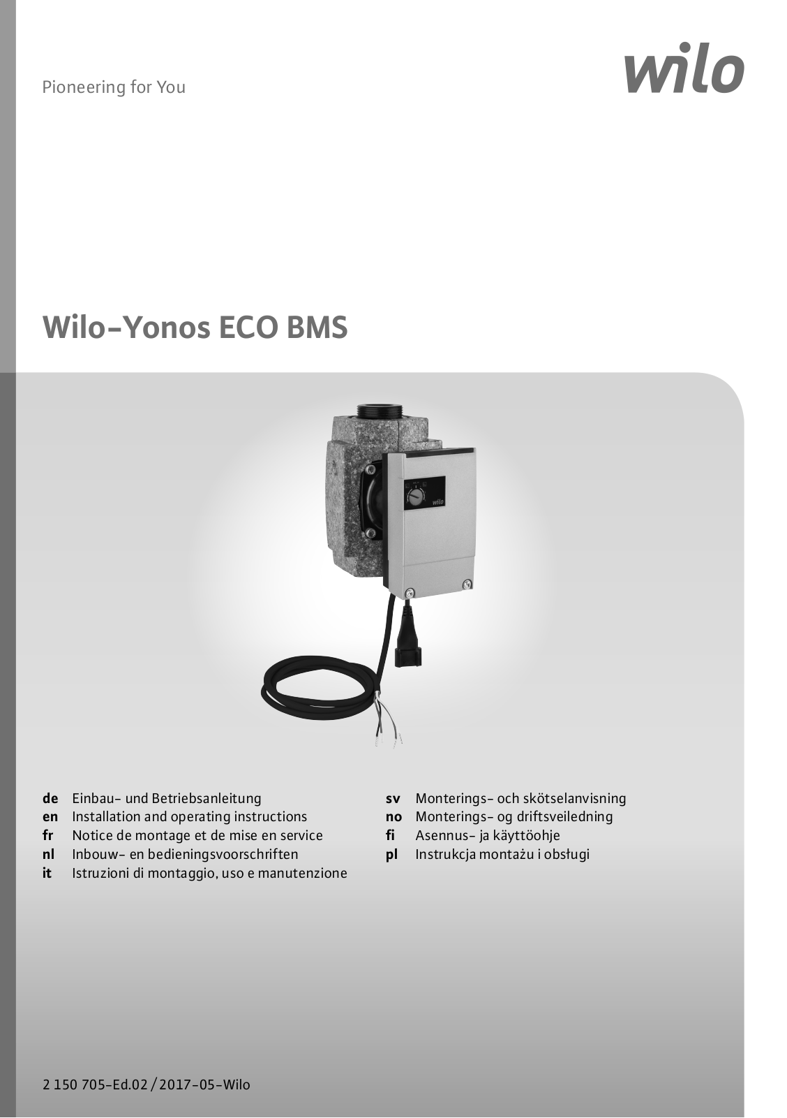 Wilo Yonos ECO BMS Installation And Operating Instructions Manual