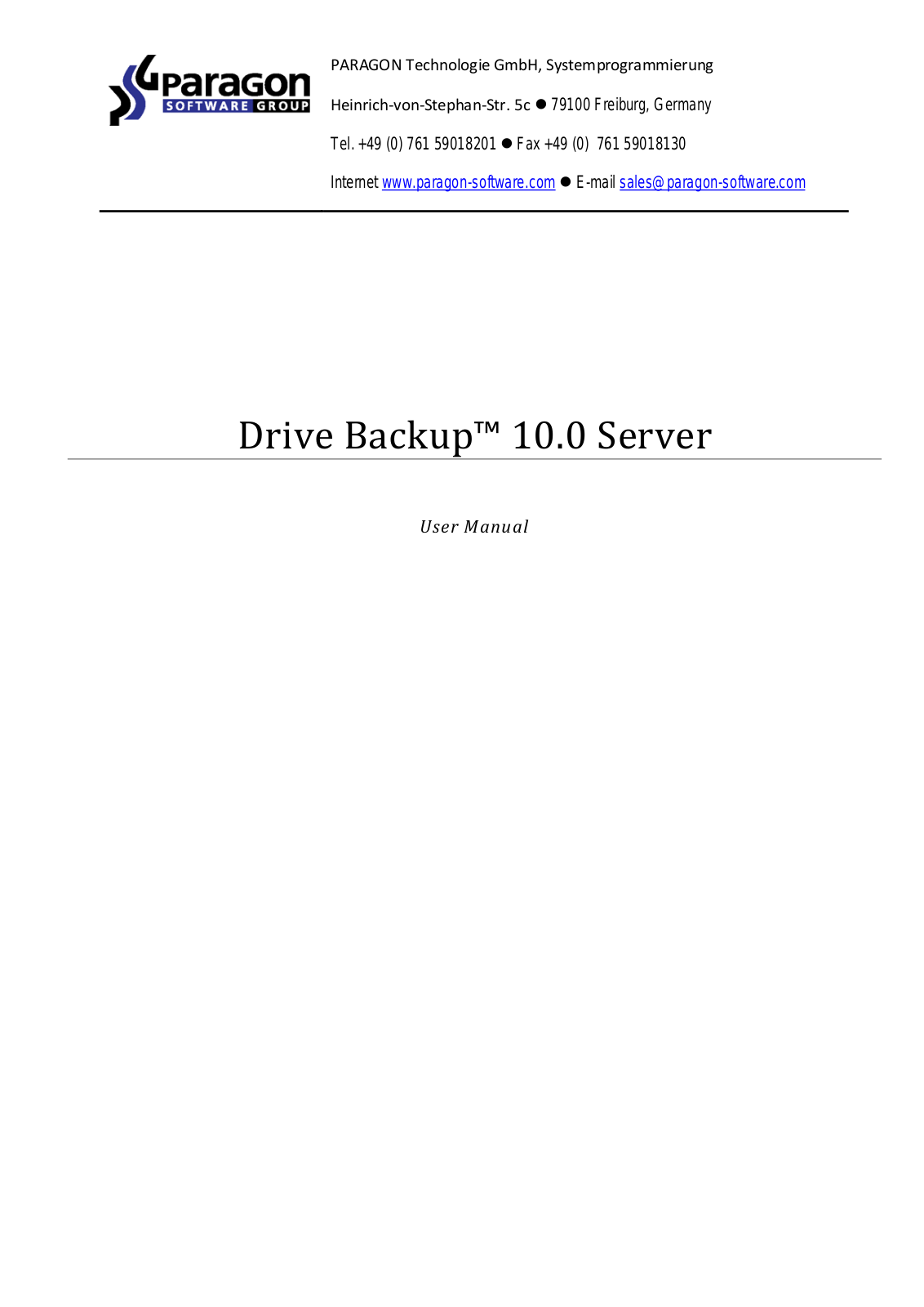 Paragon Drive Backup - 10.0 Server Owner's Guide