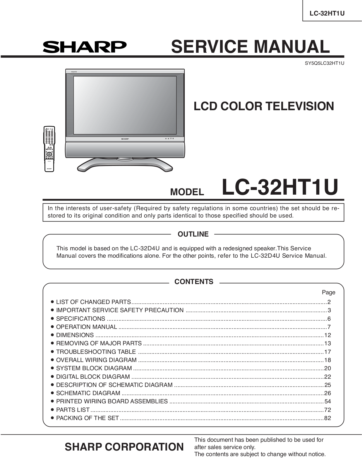 SHARP LC32HT1U Service Manual