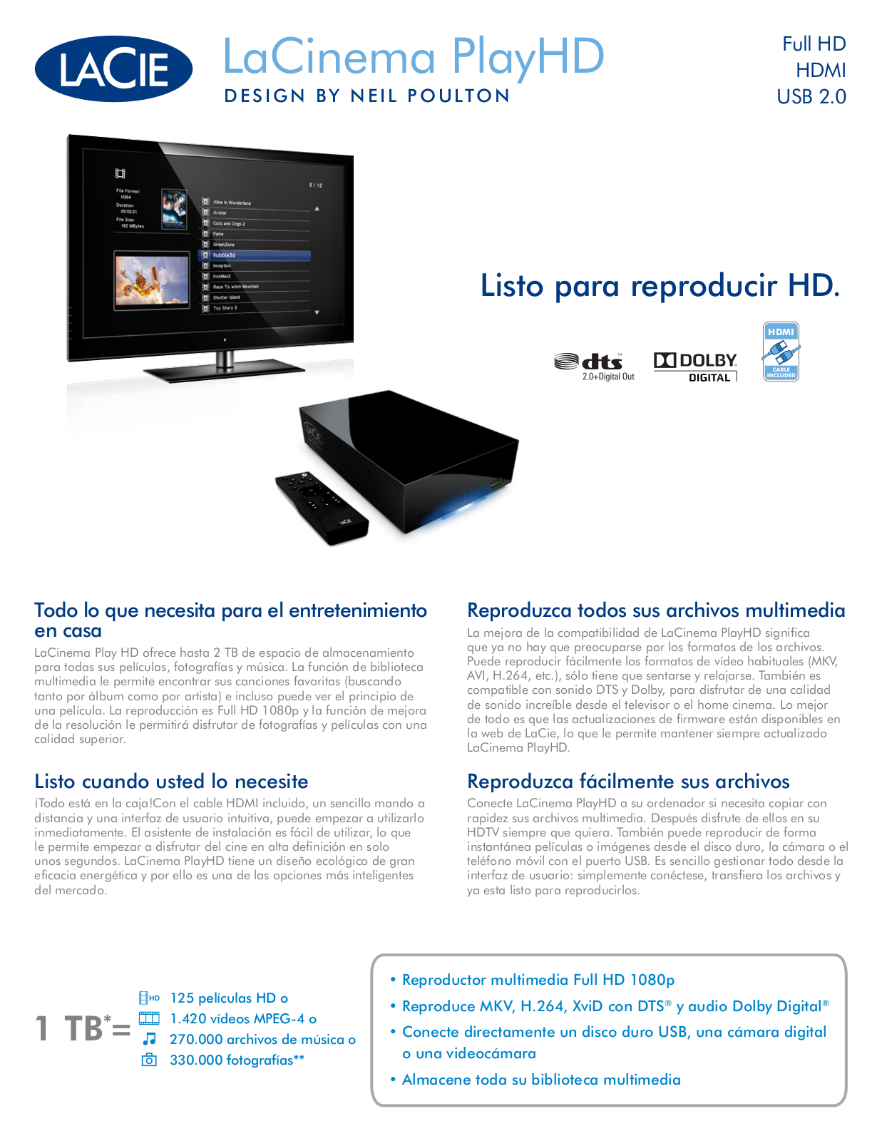 Lacie LACINEMA PLAYHD BROCHURE