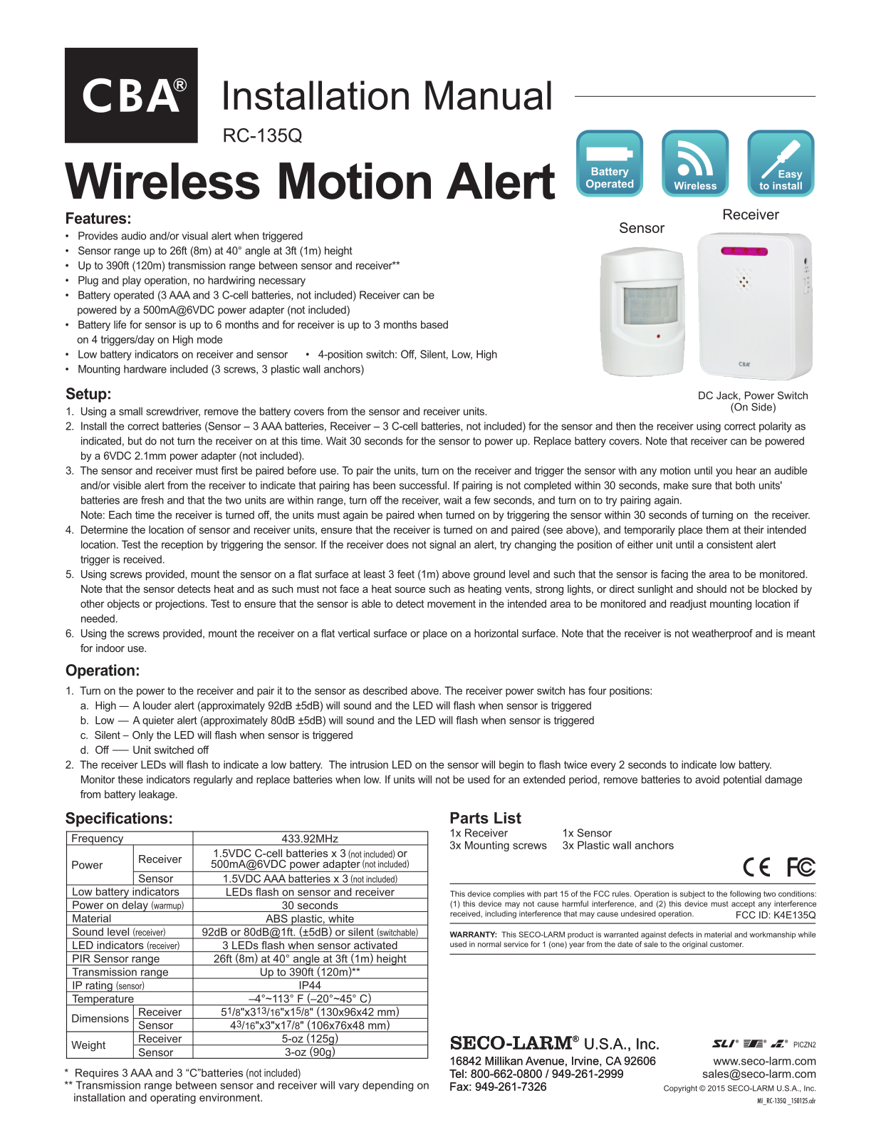 Seco-Larm RC-135Q User Manual