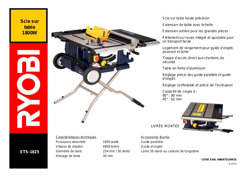 Ryobi Ets 1825 Product Sheet