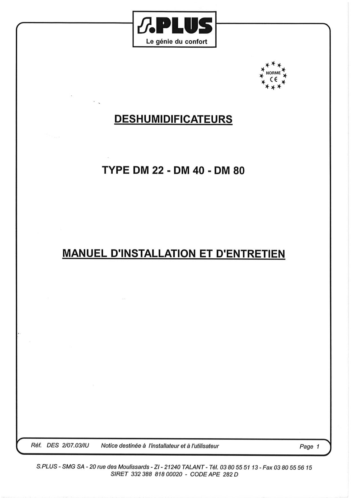 S.plus DM 80, DM 40, DM 22 User Manual