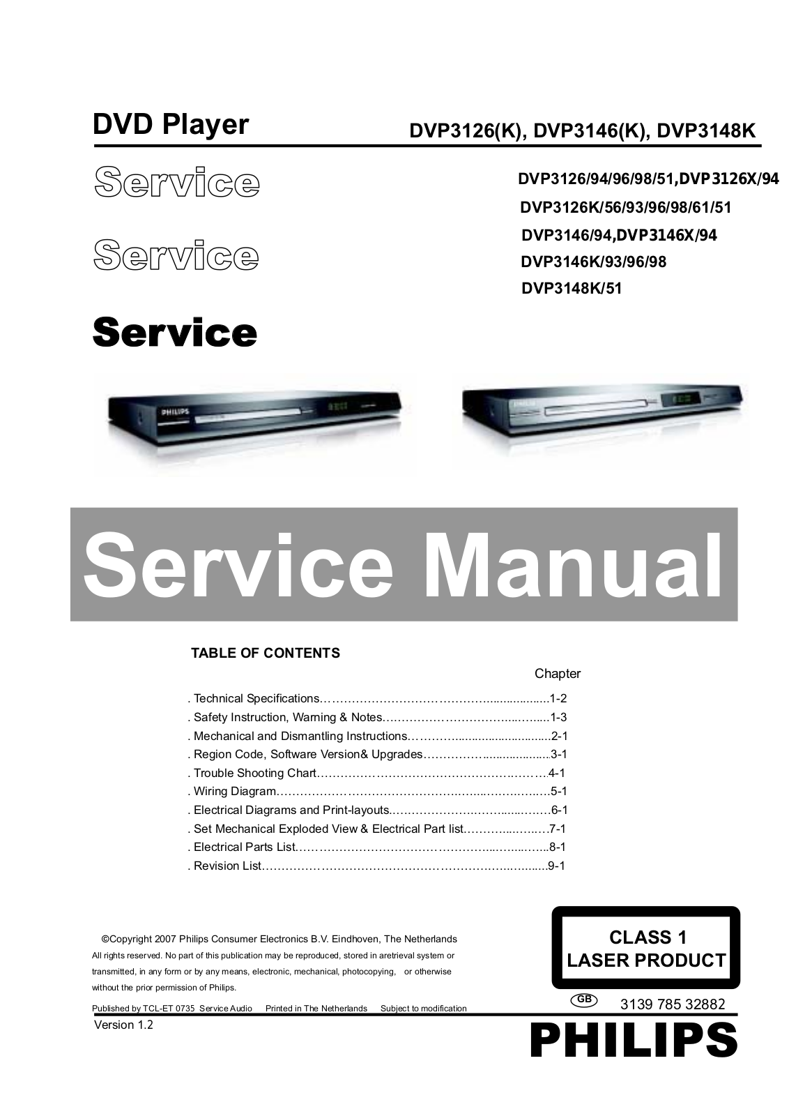 Philips DVP-3148-K, DVP-3146-X, DVP-3146-K, DVP-3146, DVP-3126-X Service Manual