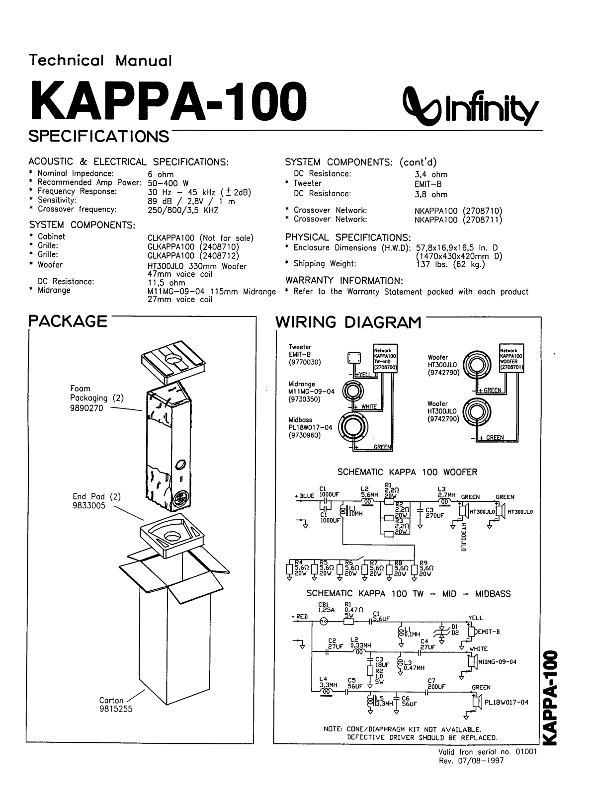 Infinity Kappa-100 Technical Manual