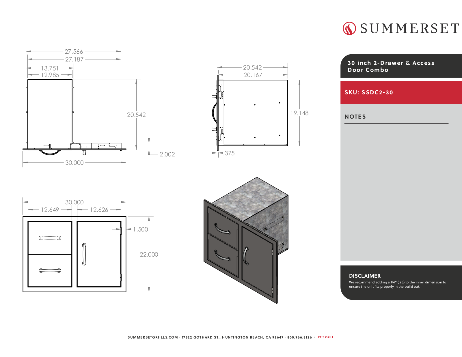 Summerset SSDC2-30 Line Drawing - ManualMachine.com