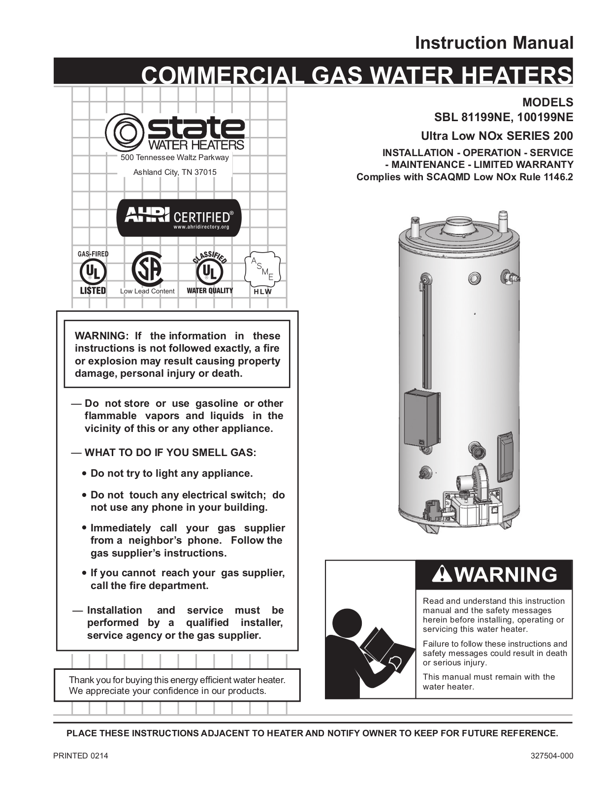 State SBL100 199 NE User Manual