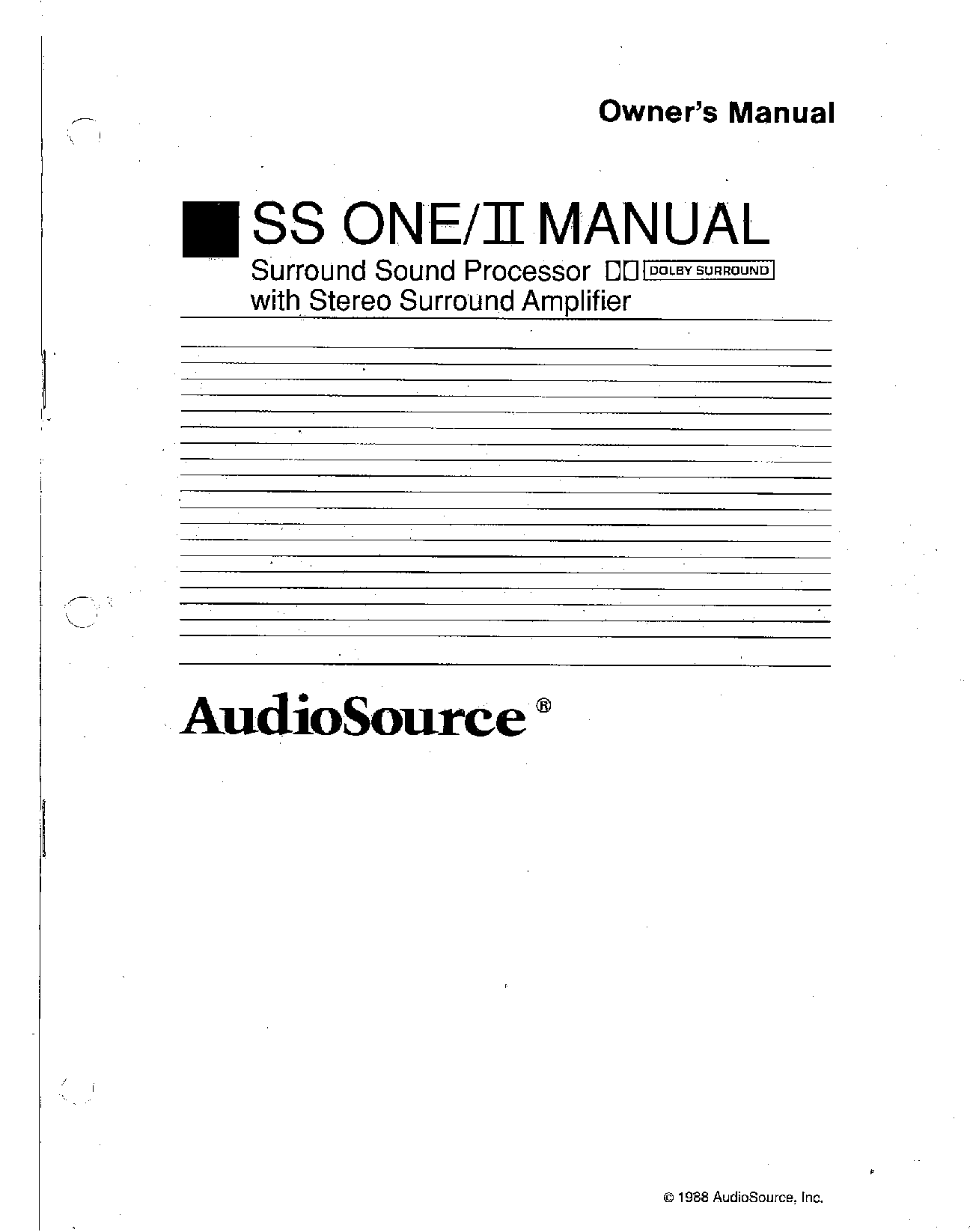 AudioSource SS ONE-II User Manual