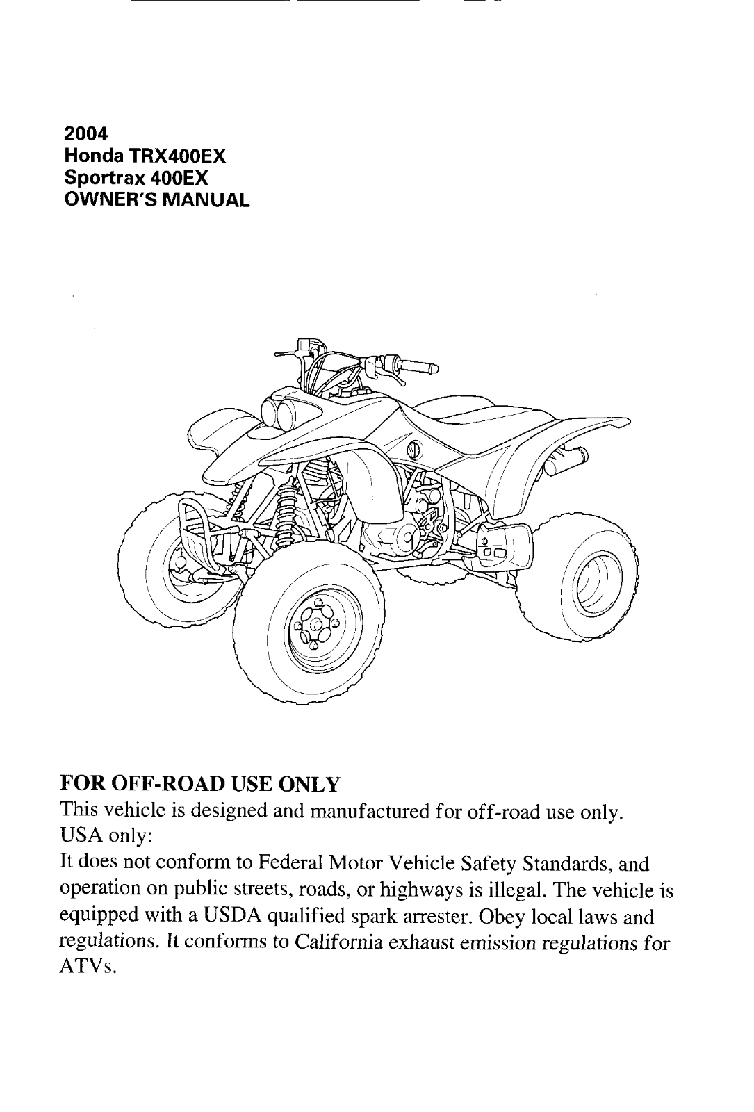 HONDA TRX400EX 2004 User Manual