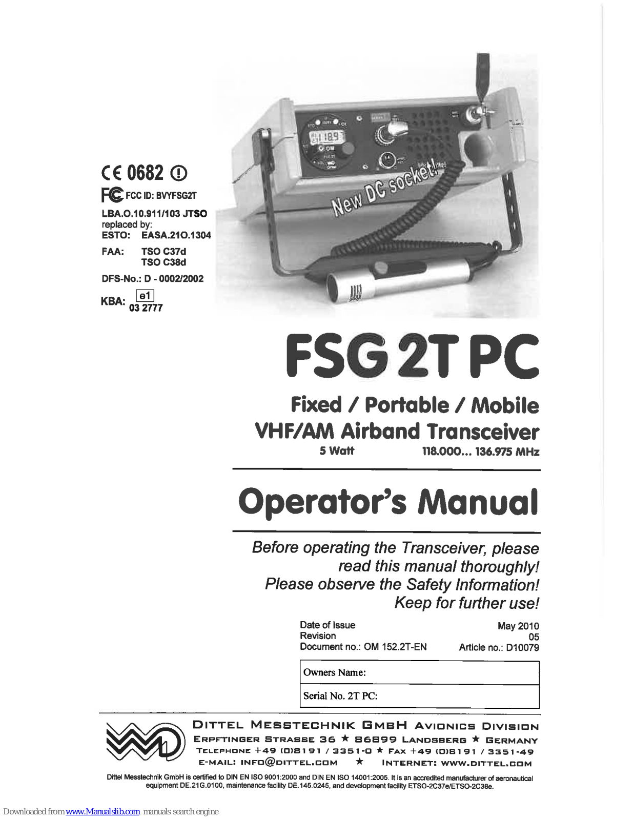 Dittel FSG 2T PC Operator's Manual