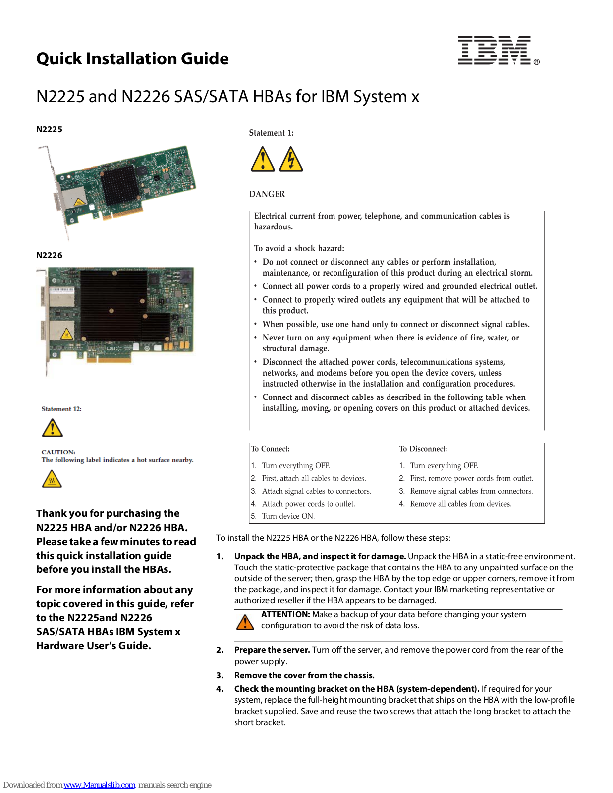 IBM N2225, N2226 Quick Installation Manual