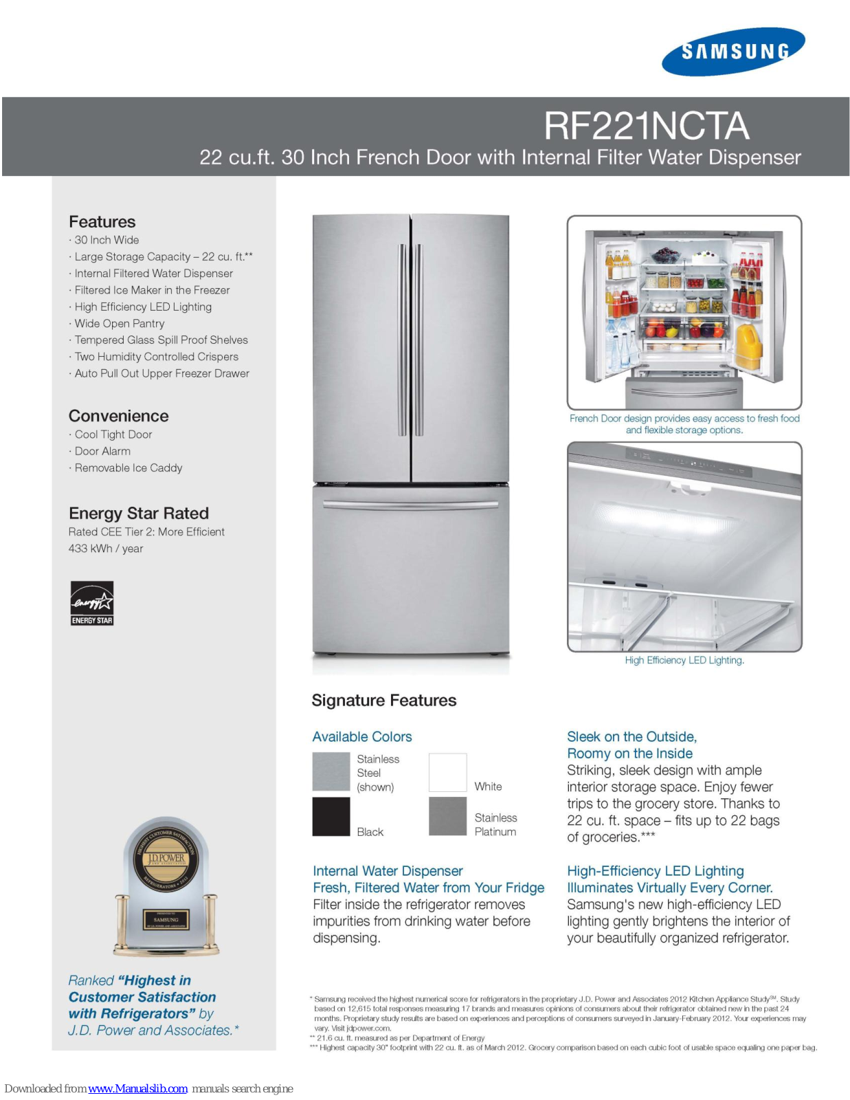 Samsung RF221NCTA, RF221NCTASR/AA, RF221NCTAWW/AA, RF221NCTABC/AA, RF221NCTASP/AA Specifications