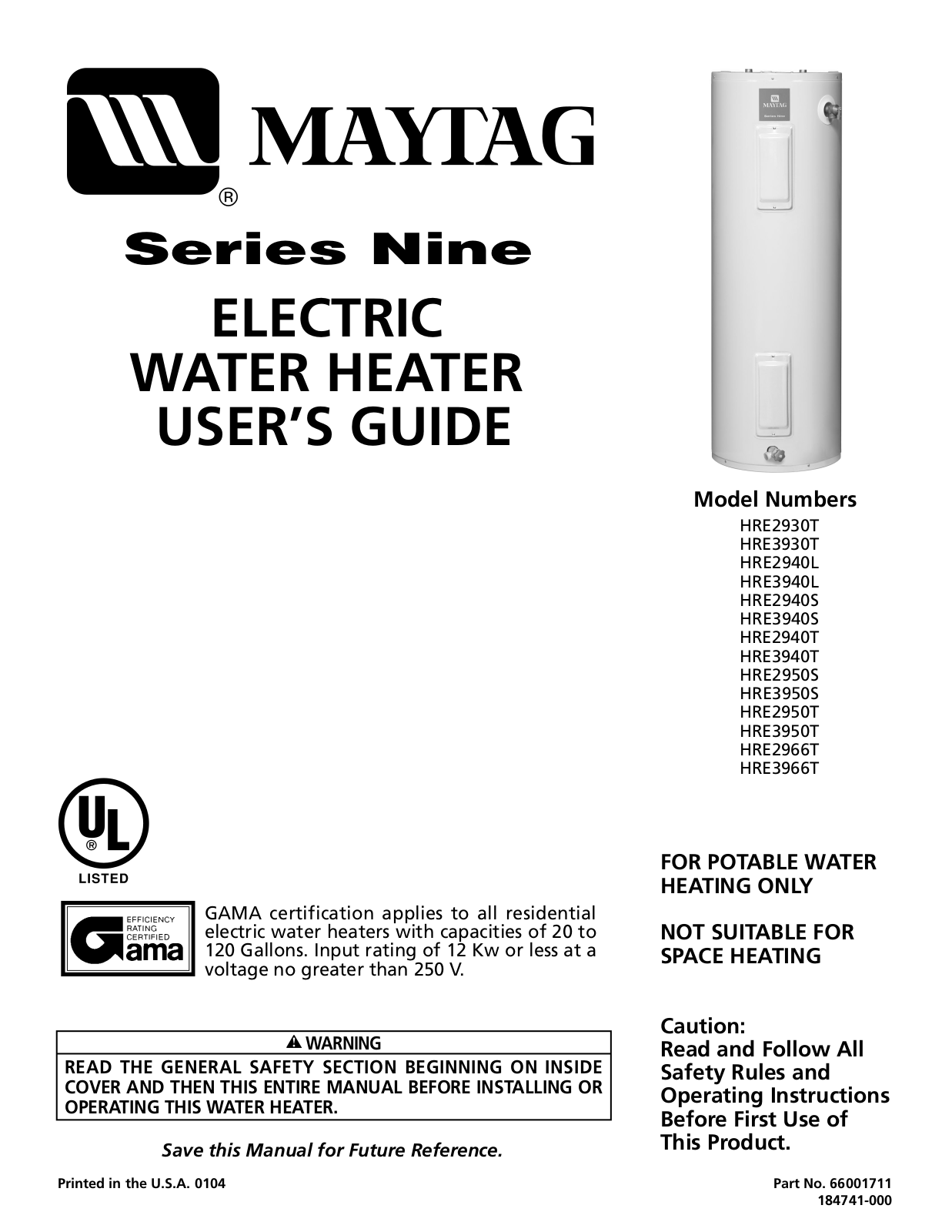 Maytag HRE2966T, HRE3930T, HRE2950S, HRE2940L, HRE2950T User Manual