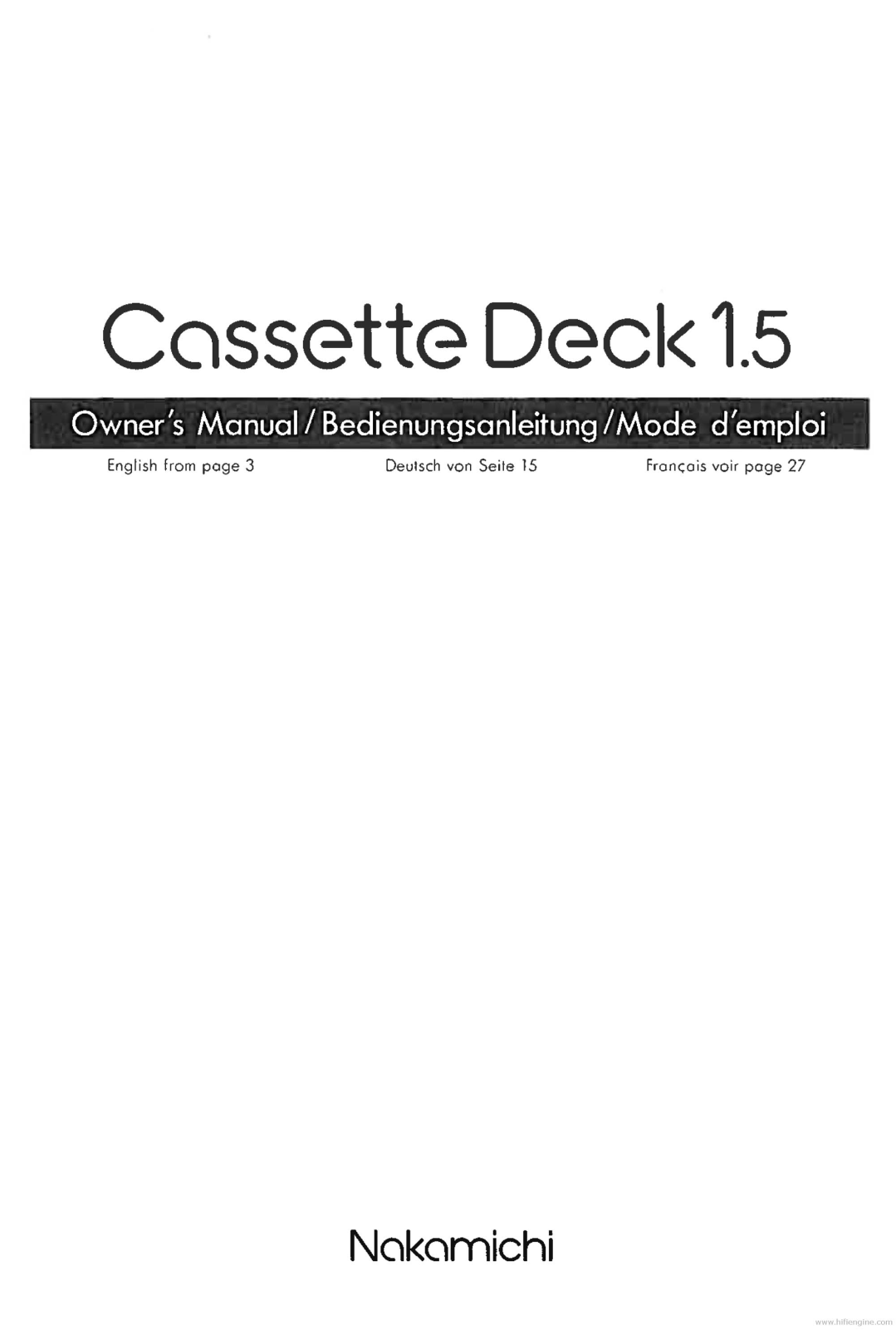 Nakamichi Cassette-Deck-1.5 Owners Manual