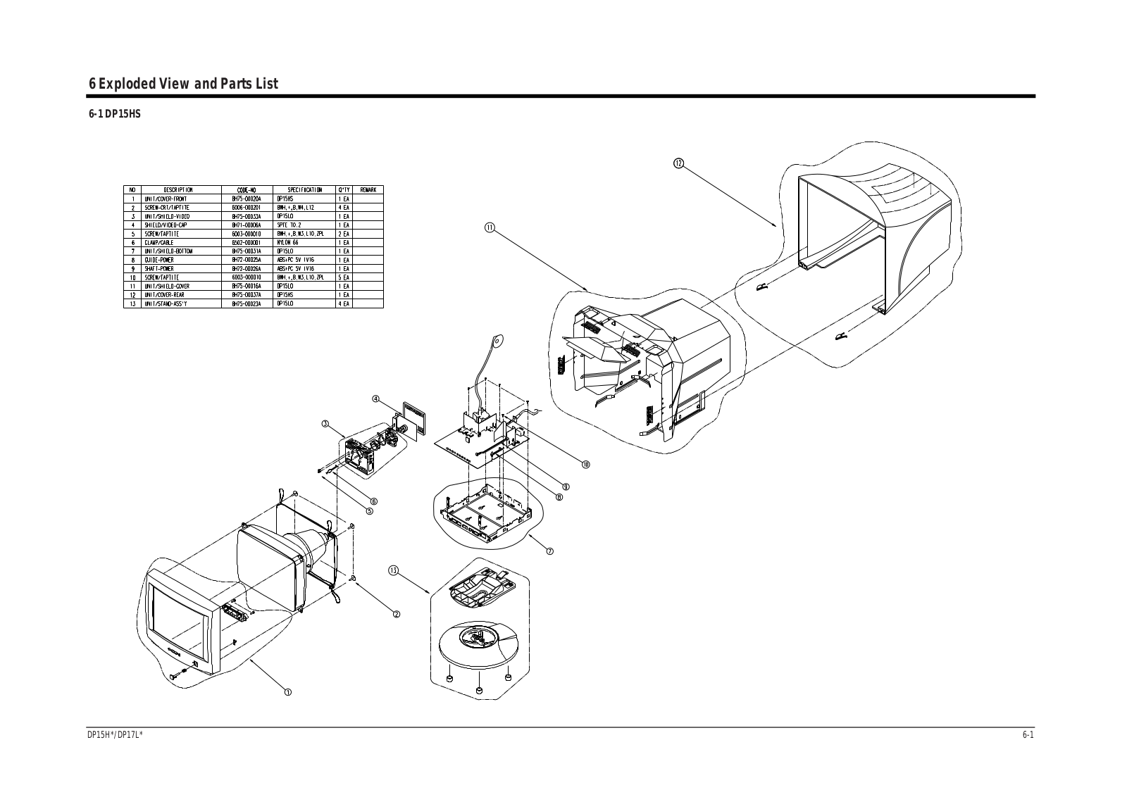 Samsung DP15HS Expoioded View and Parts List