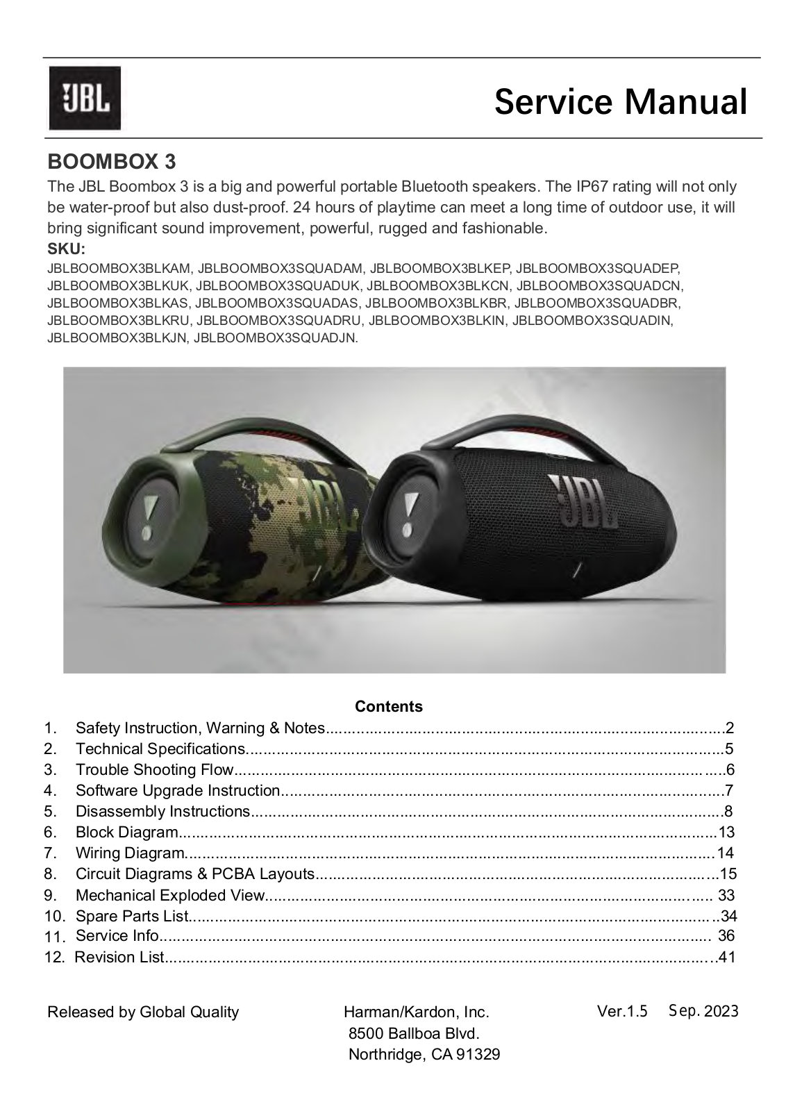 JBL BOOMBOX 3 Ver1.5 SERVICE MANUAL