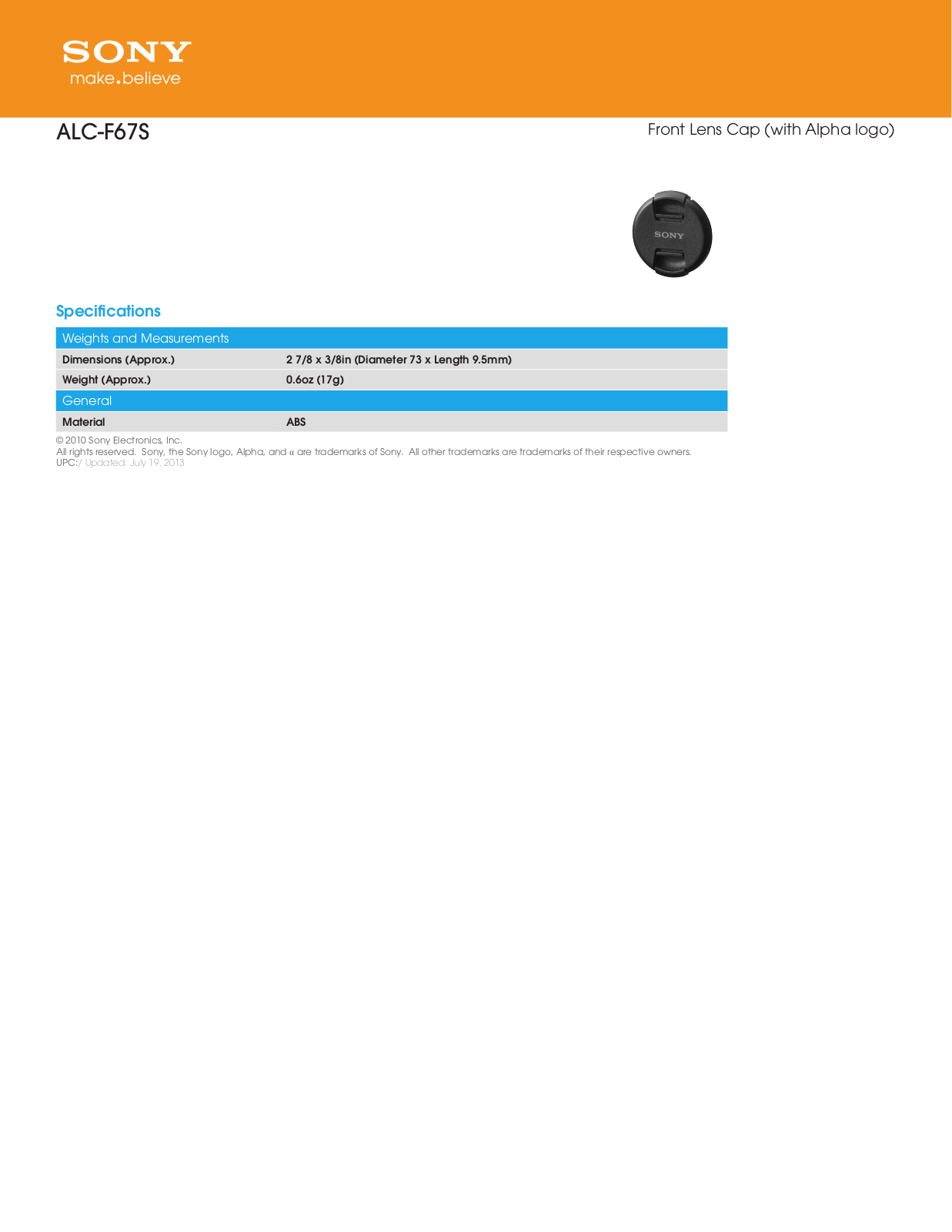 Sony ALC-F67S User Manual