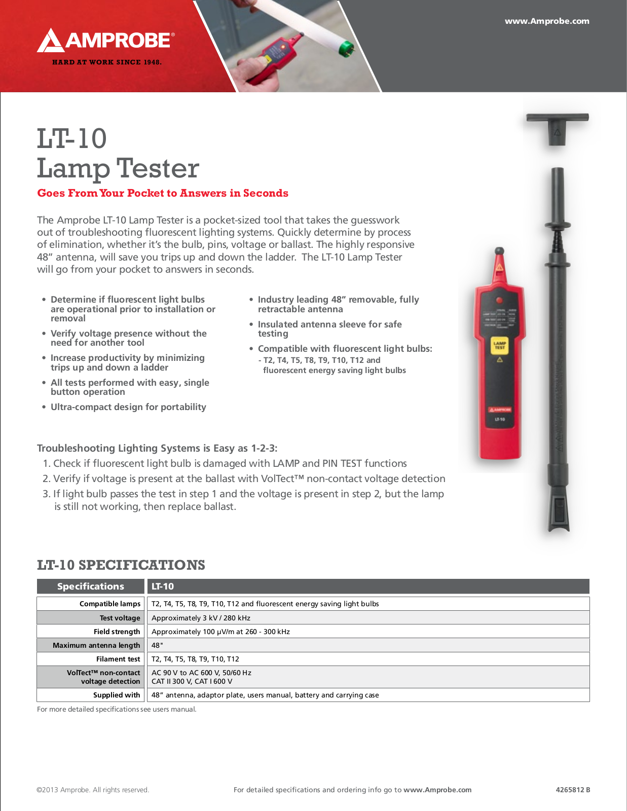 Amprobe LT-10 Specifications