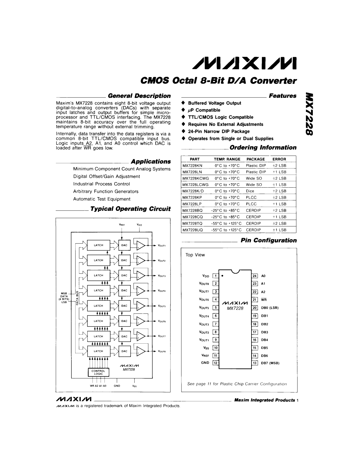 Maxim MX7228K-D, MX7228KCWG, MX7228KN, MX7228KP, MX7228LCWG Datasheet