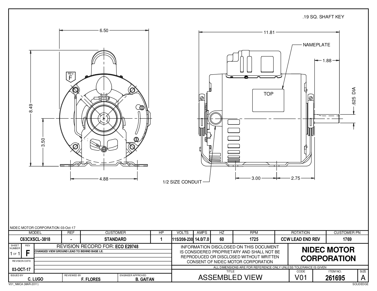 US Motors 1769 Dimensional Sheet - ManualMachine.com