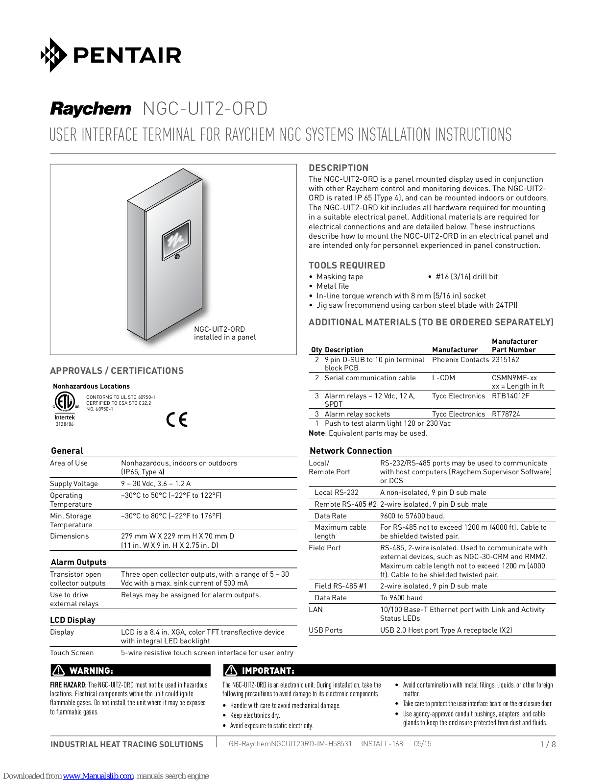 Pentair Raychem NGC-UIT2-0RD Installation Instructions And Specifications