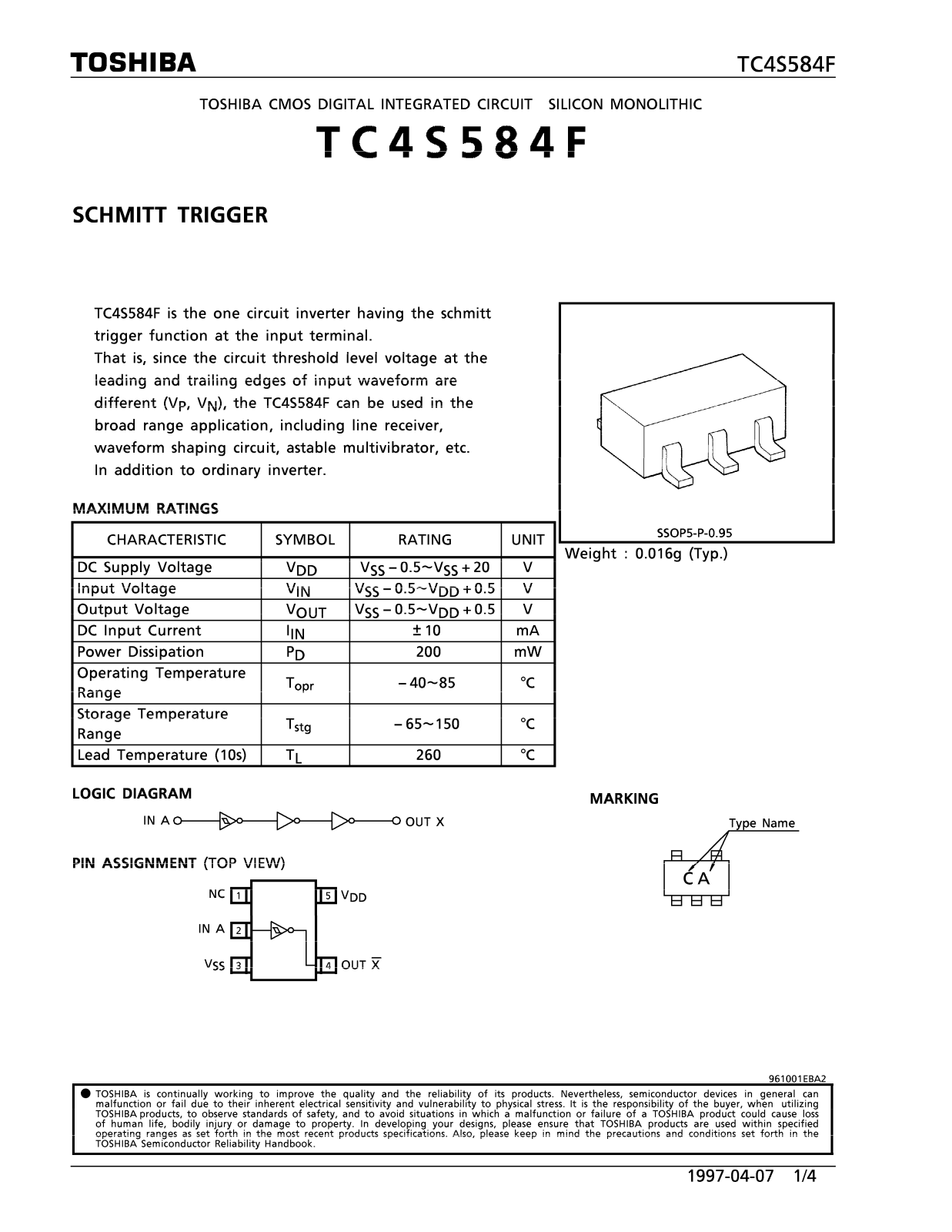 Toshiba TC4S584F Datasheet