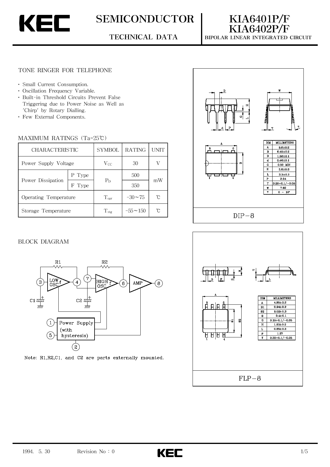 KEC KIA6402P, KIA6402F, KIA6401P, KIA6401F Datasheet