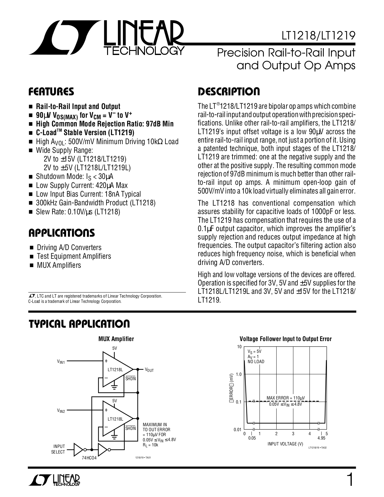 Linear Technology LT1218, LT1219 Datasheet