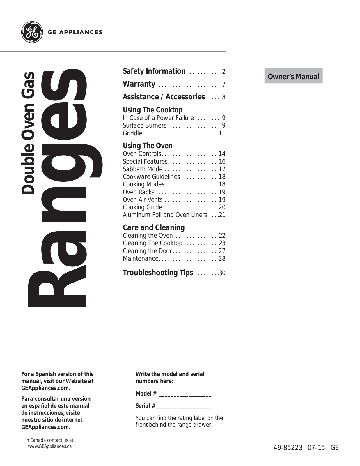 GE JCGB860, PCGB980 Owner's Manual