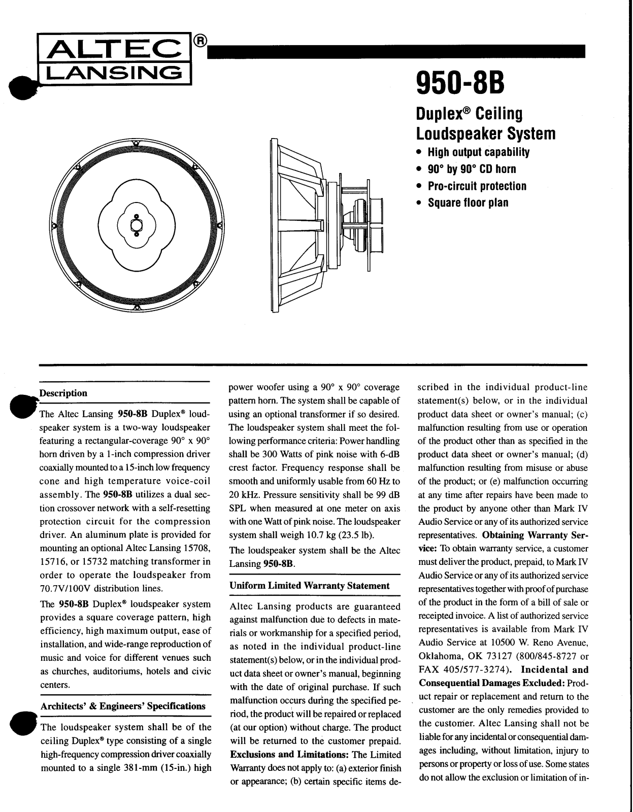 Altec lansing 950-8B User Manual