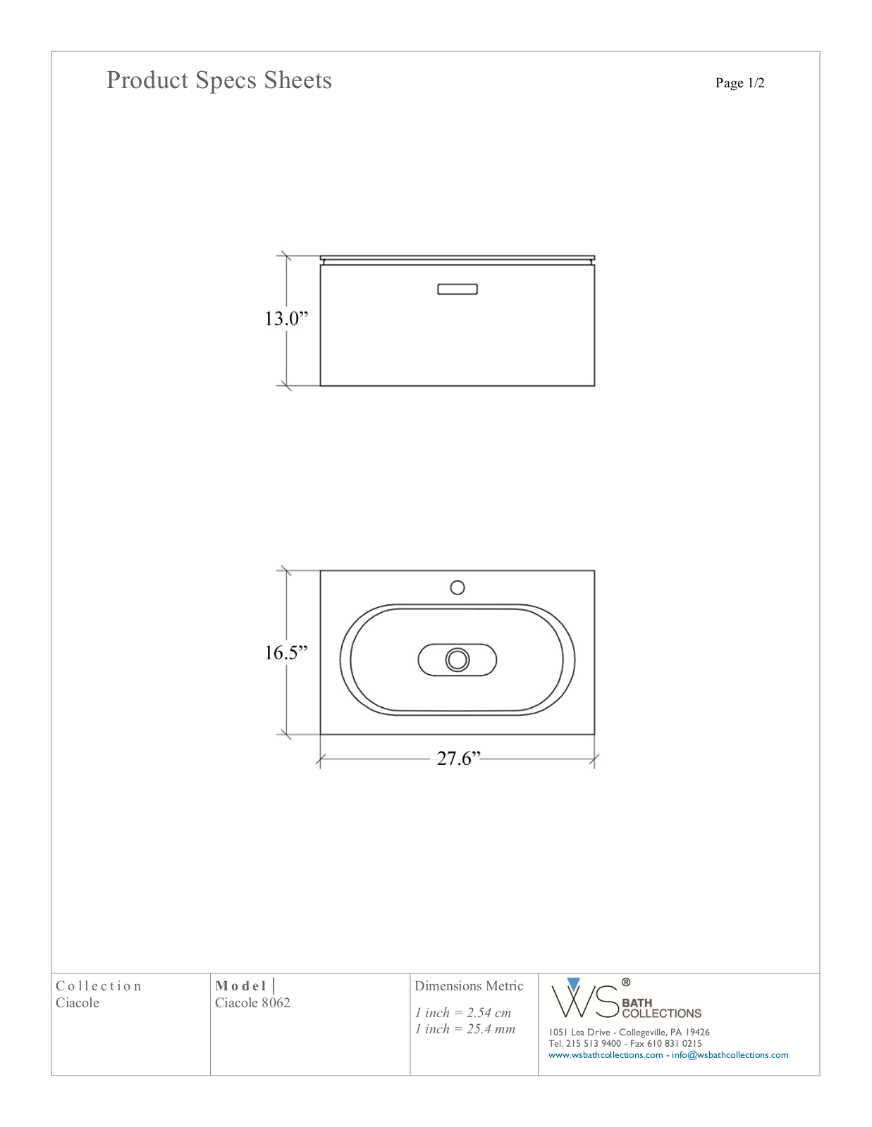 WS Bath Collections WSO2021 Specifications - ManualMachine.com