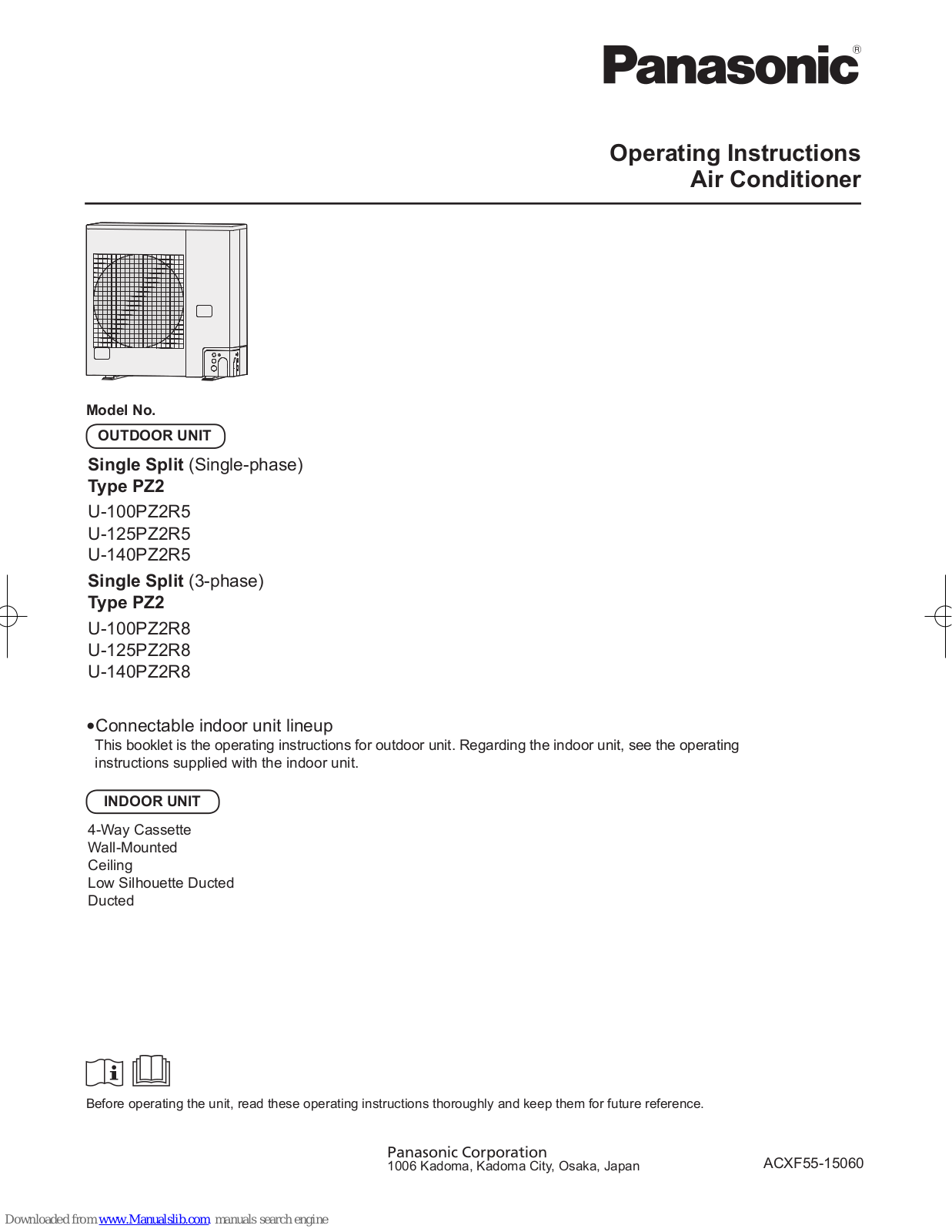 Panasonic U-140PZ2R5, U-125PZ2R5, U-100PZ2R5, U-100PZ2R8, U-125PZ2R8 Operating Instructions Manual