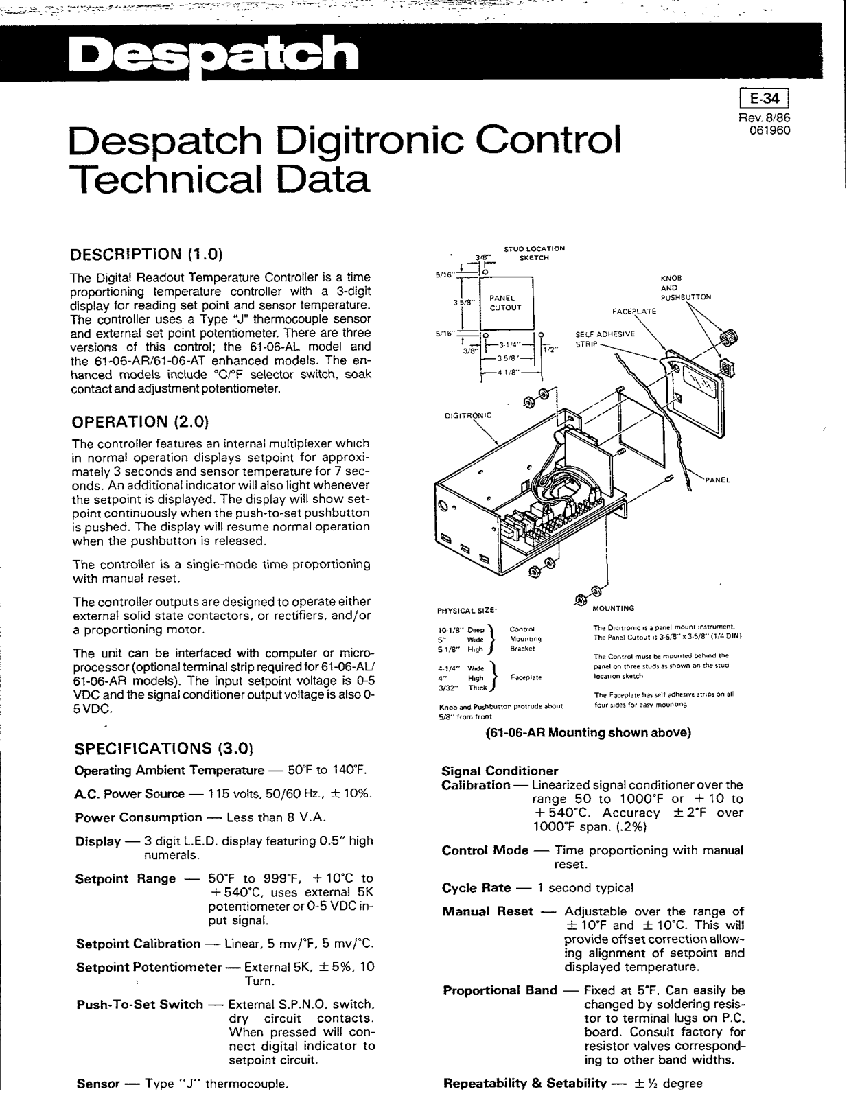 Despatch Digitronic Controller Specifications