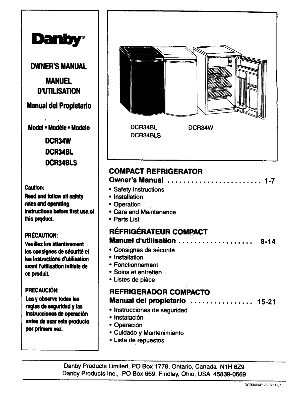 Danby DCR34BLS User Manual