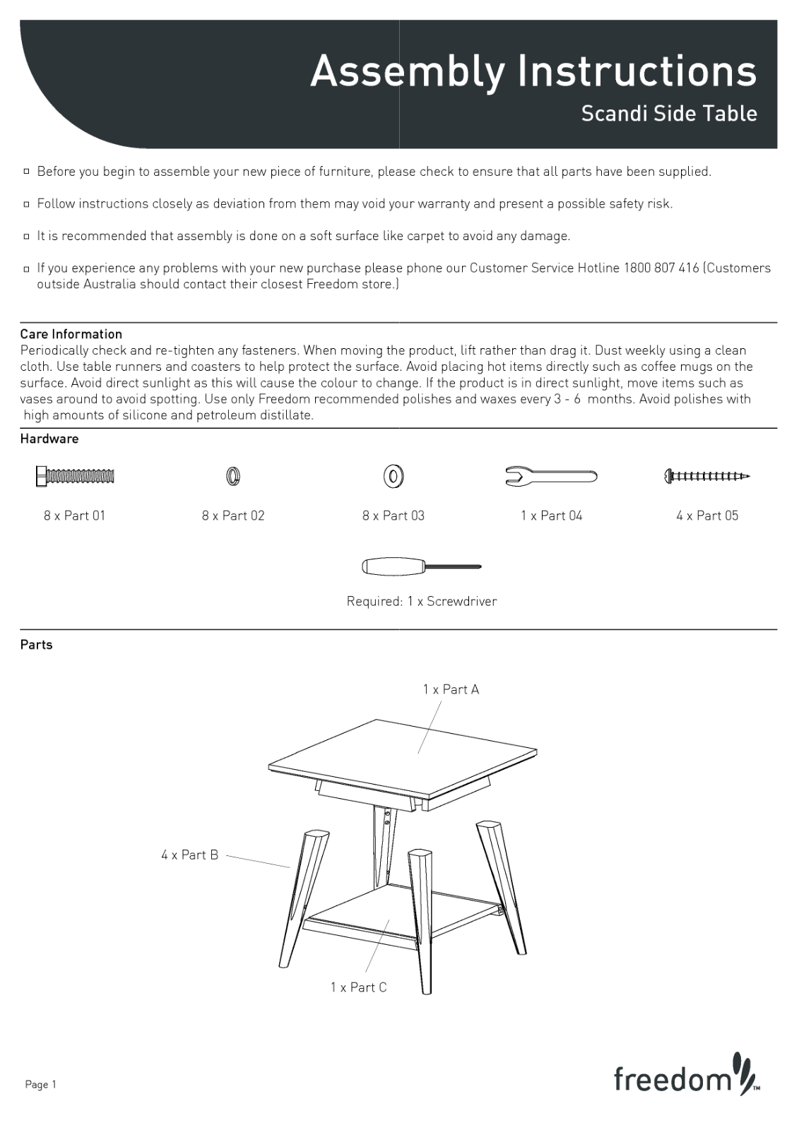 Freedom Scandi Side Table Assembly Instruction