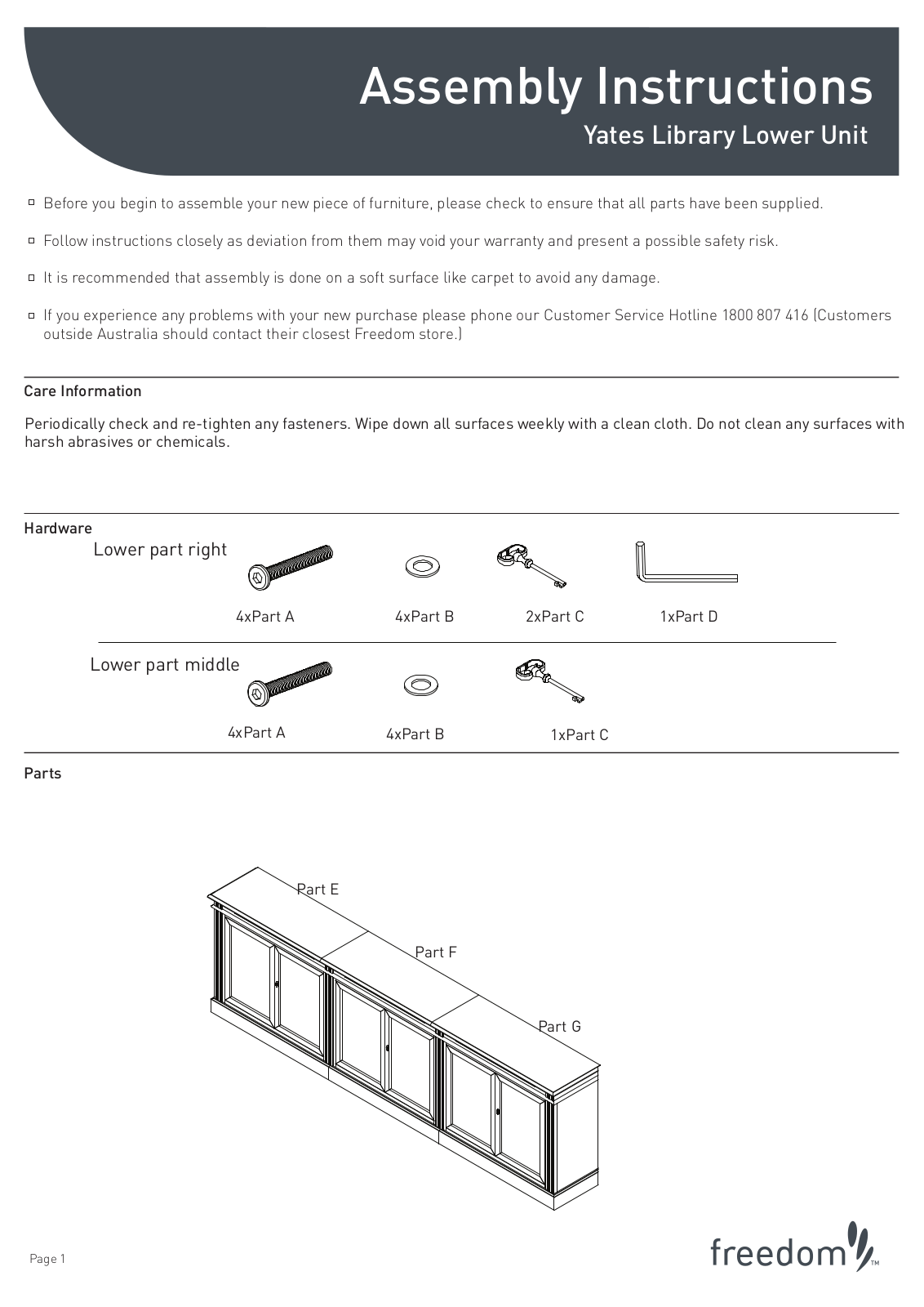 Freedom Yates Library Lower Unit Assembly Instruction