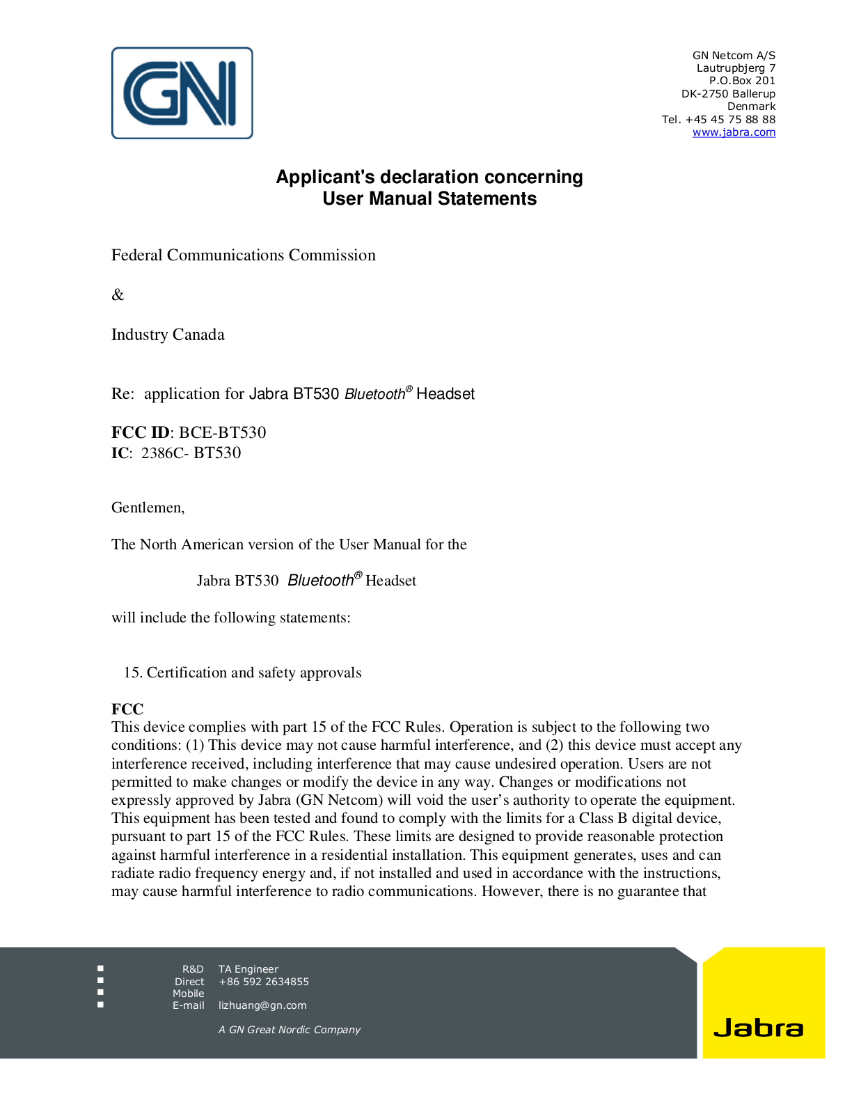 GN Audio USA BT530 User Manual