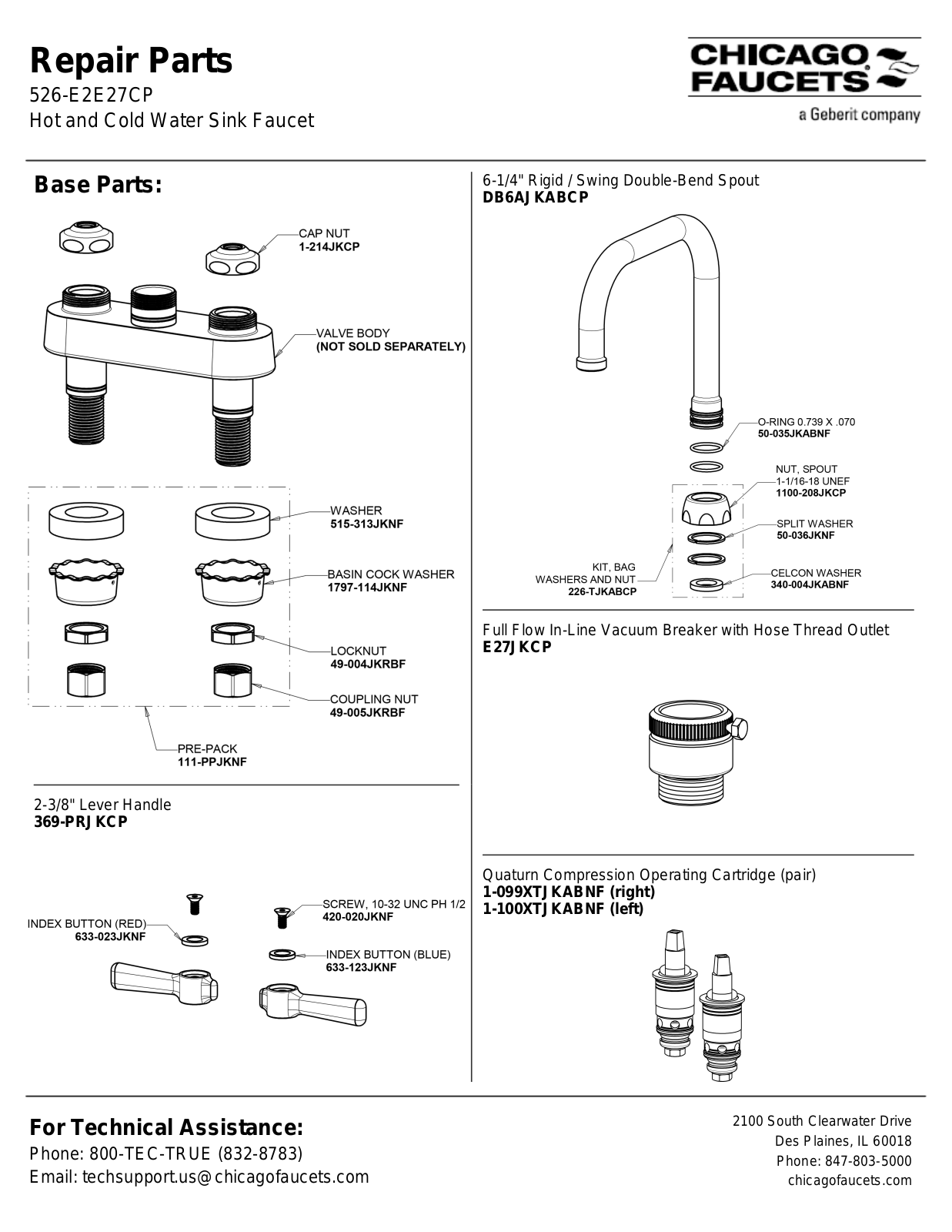 Chicago Faucet 526-E2E27 Parts List