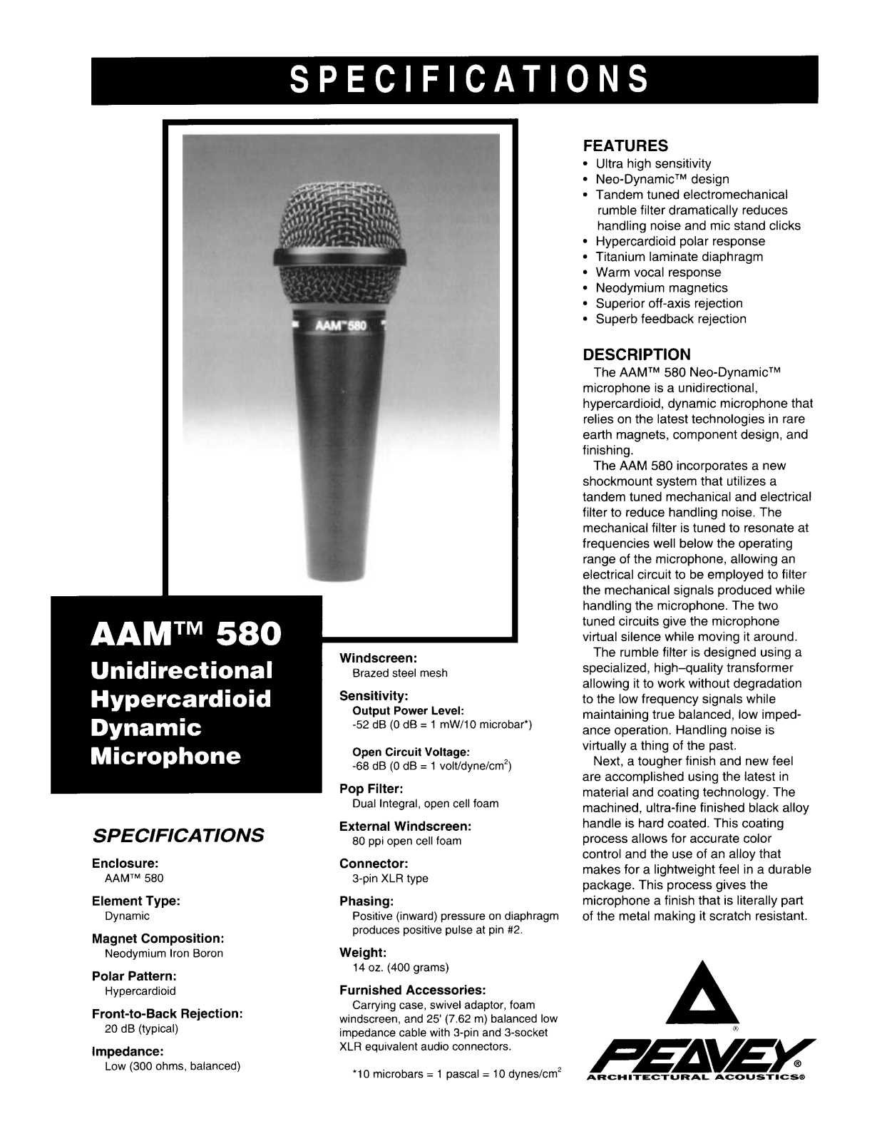 Peavey AAM 580 DATASHEET