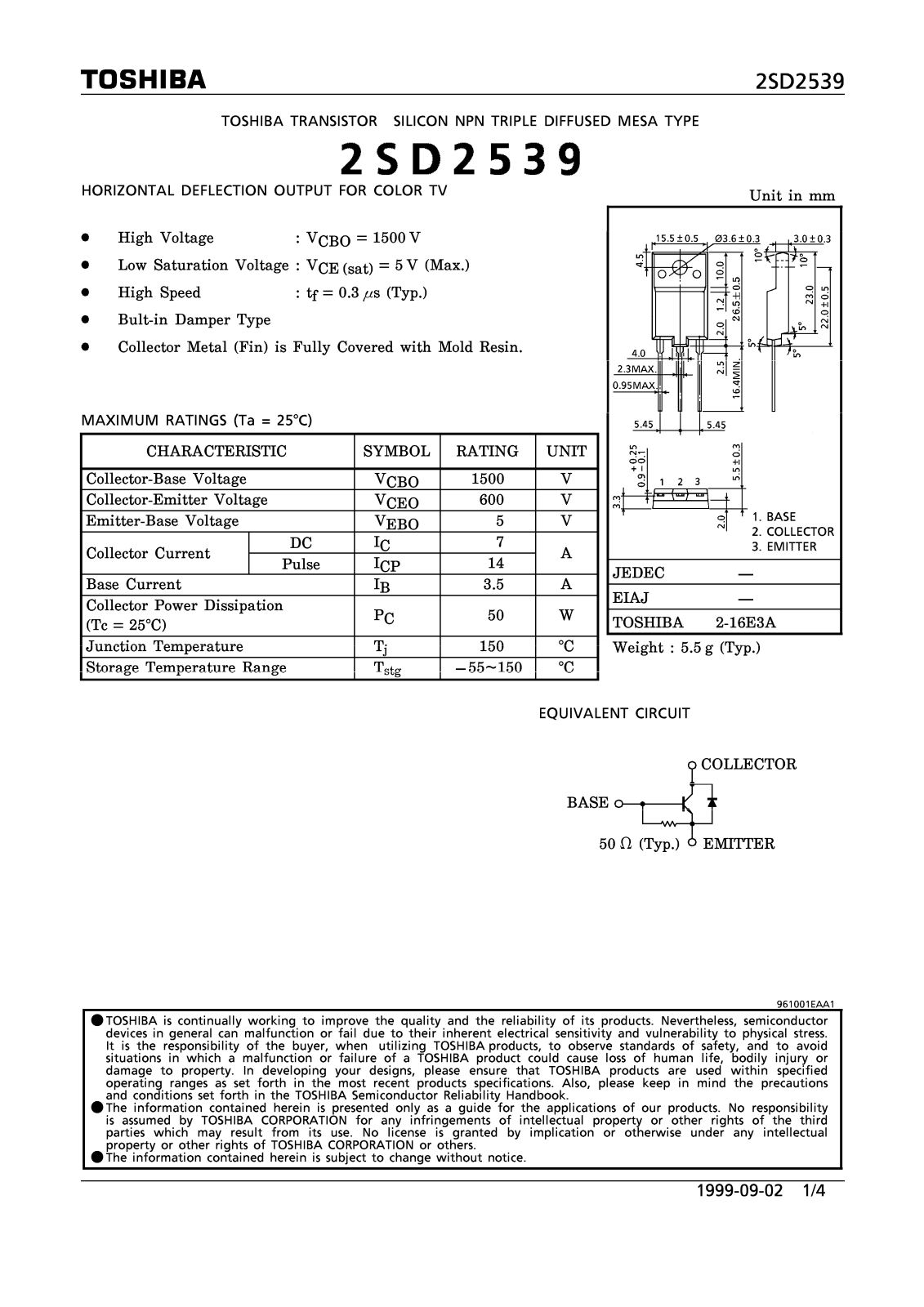 Toshiba 2SD2539 Datasheet