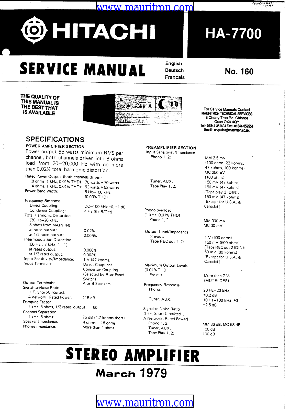 Hitachi HA-7700 Service manual