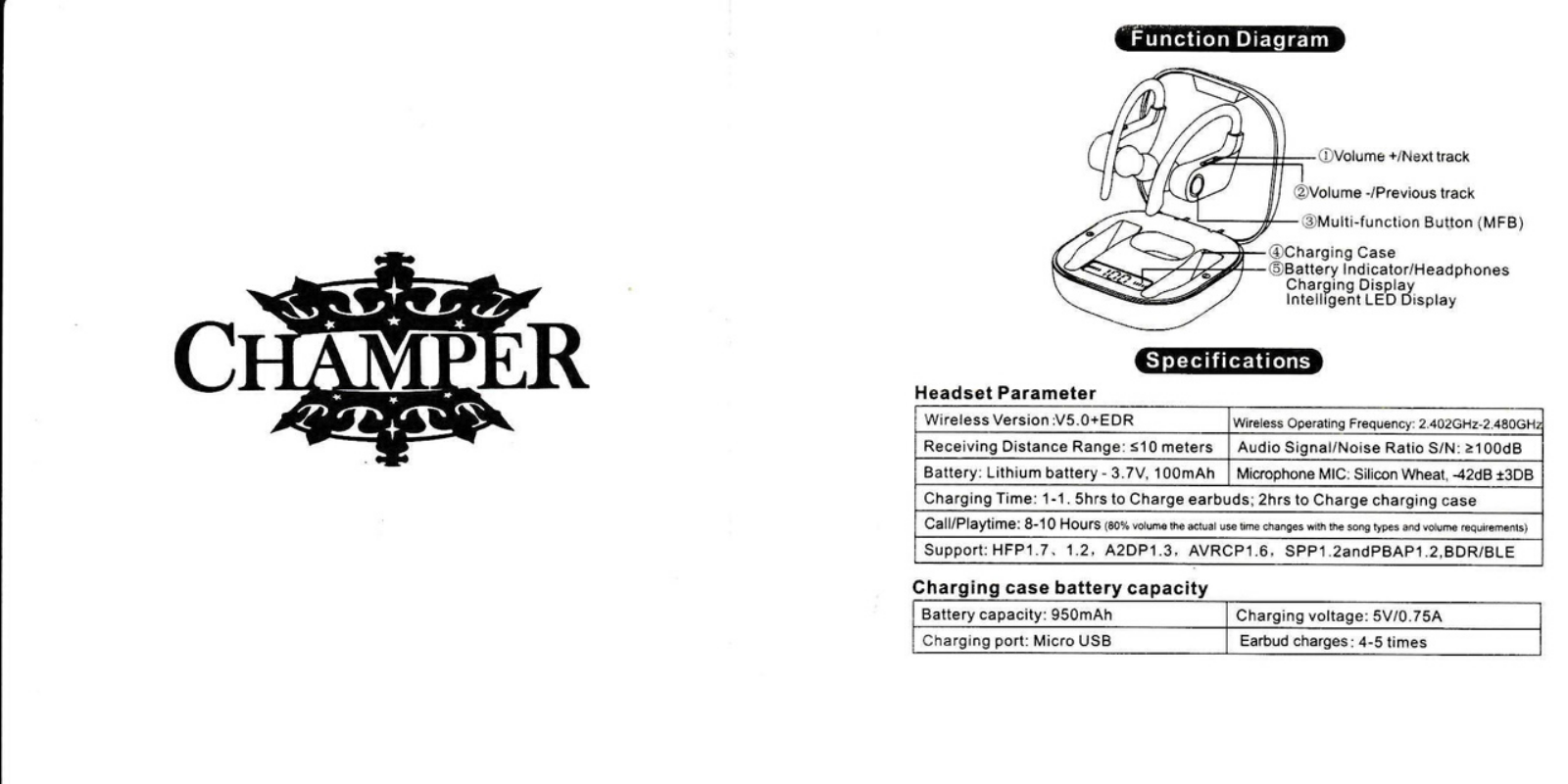 Champer 3D Max Pro Earbuds Operators Manual