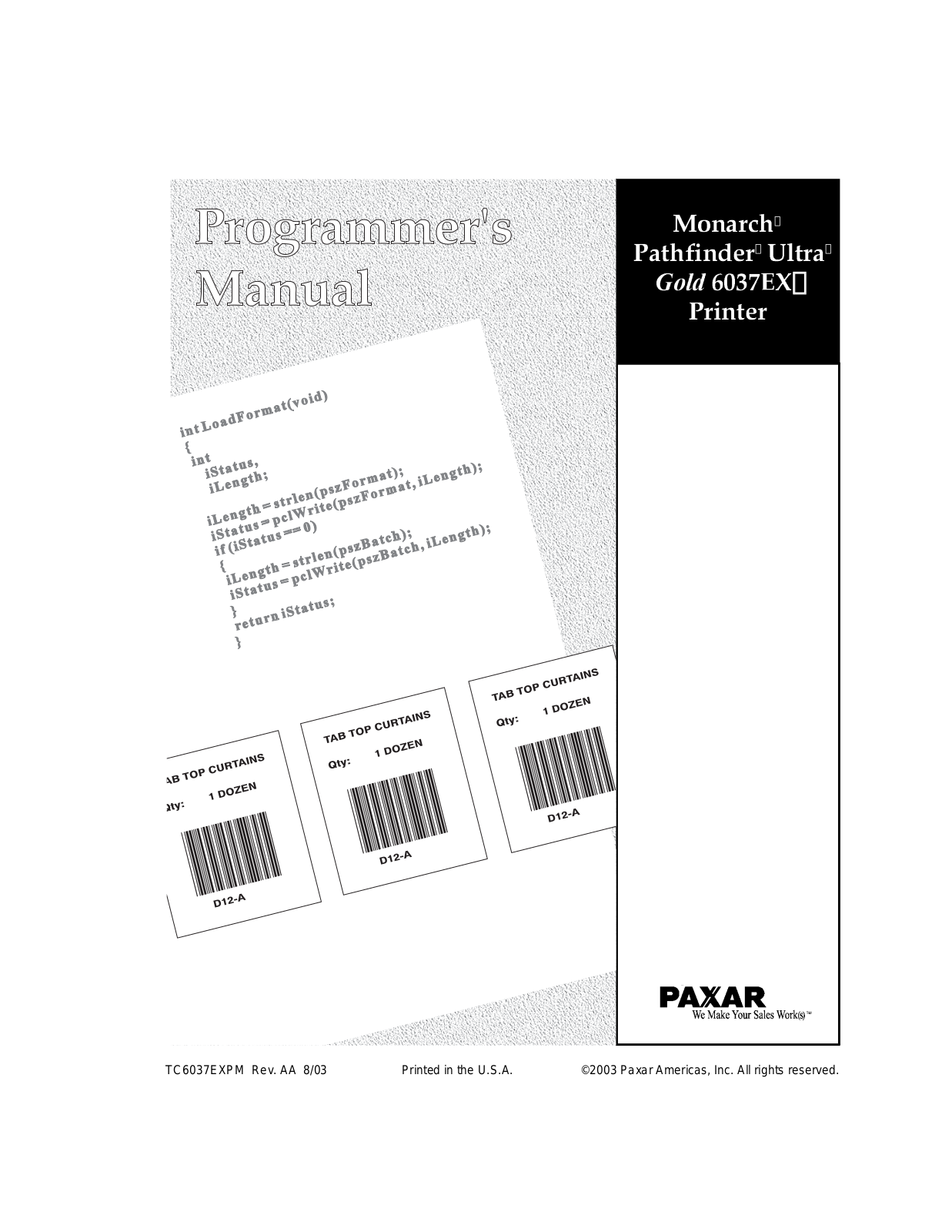 Paxar 6037EX User Manual