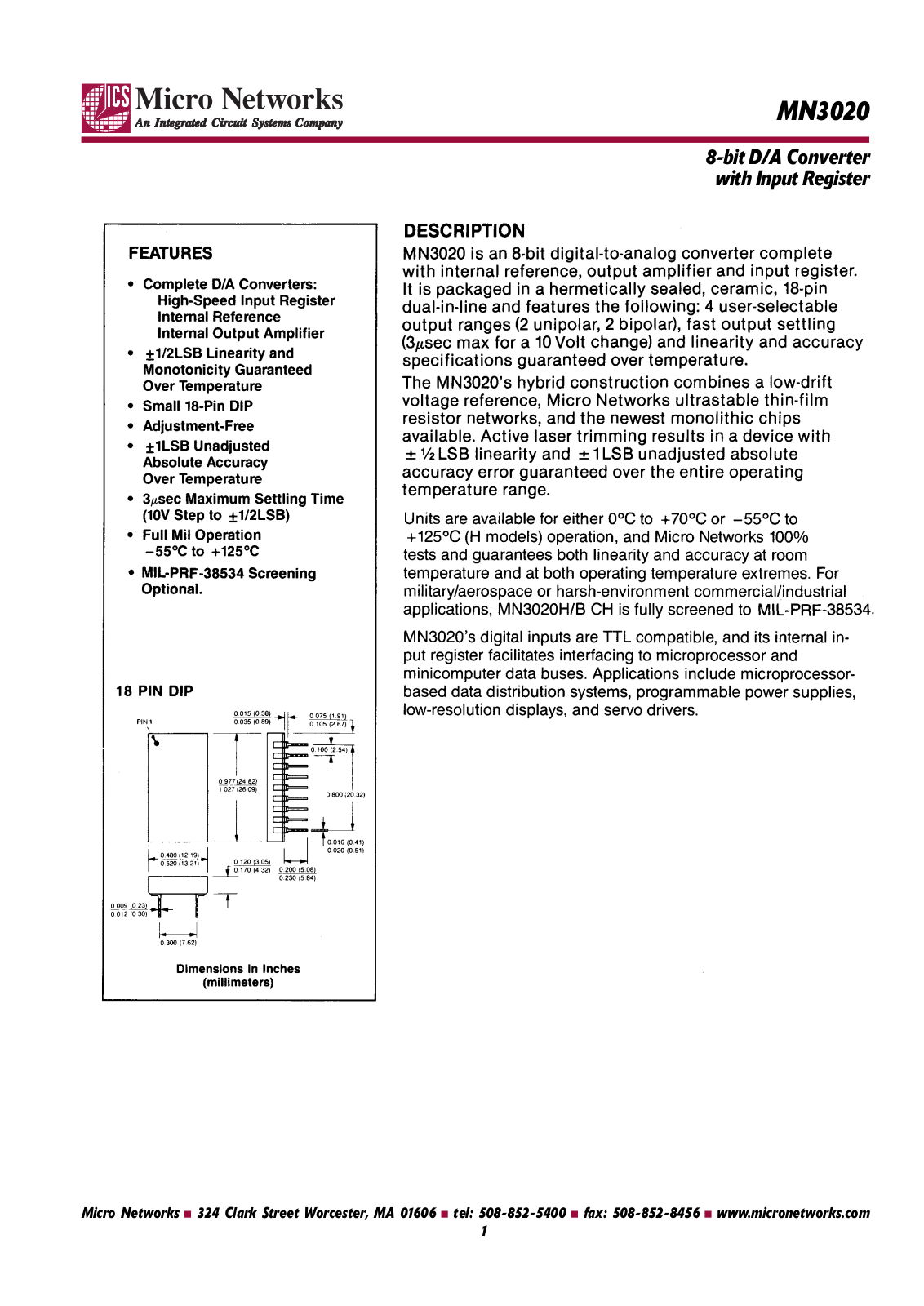 Micronetworks MN3020, MN3020H, MN3020H-B, MN3020H-BCH Datasheet