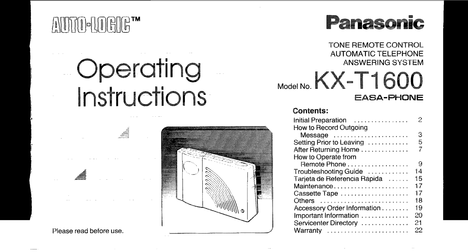 Panasonic kx-t1600 Operation Manual
