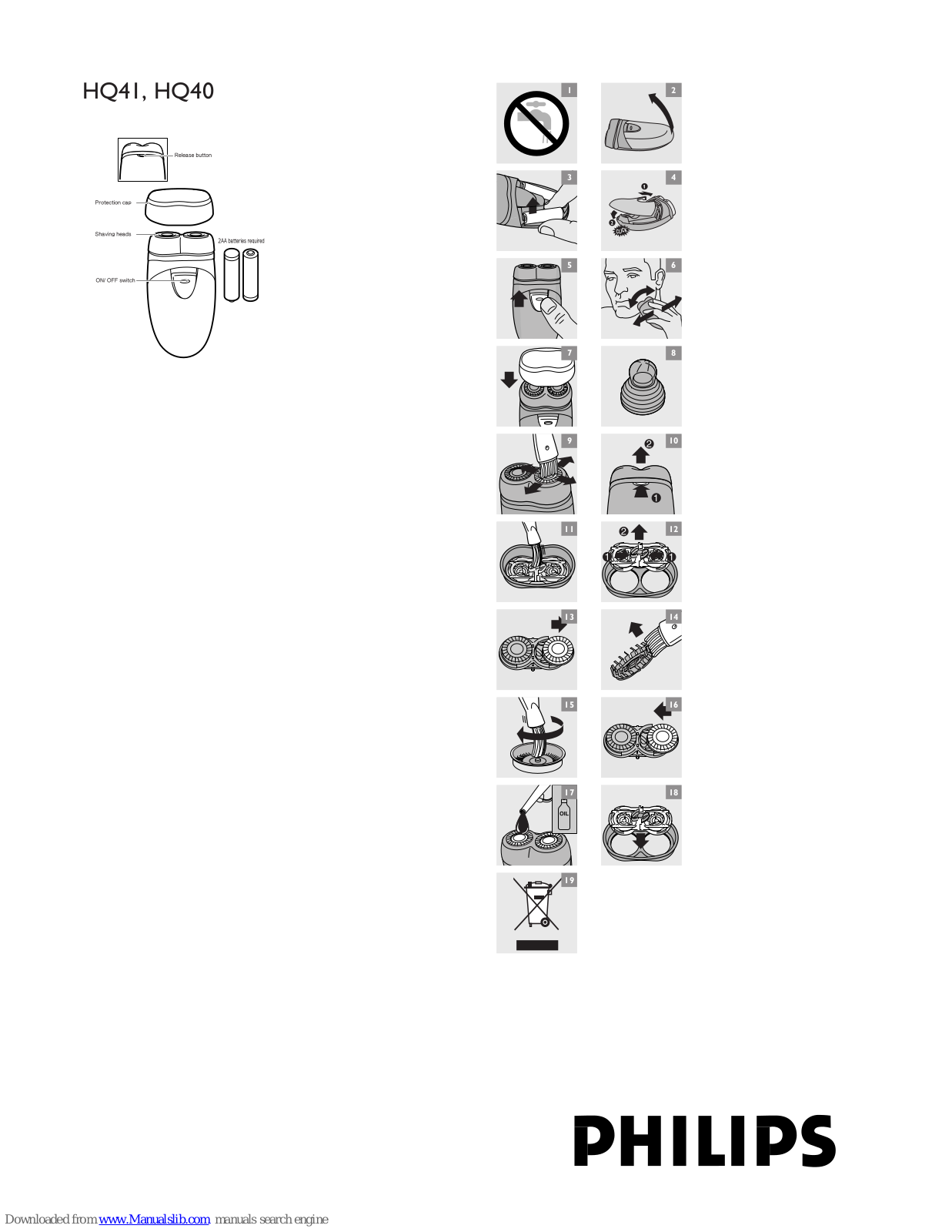 Philips HQ14, HQ41, HQ40 Instructions For Use Manual